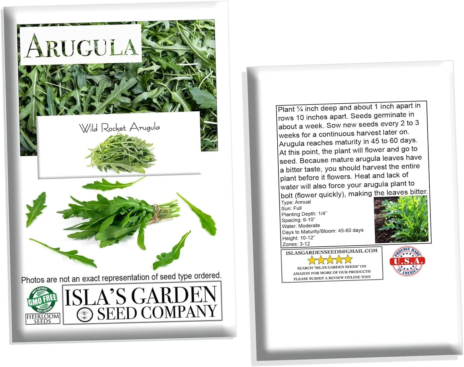 Wild Rocket Arugula Seeds, 1000 Heirloom Seeds Per Packet, Non GMO Seeds, Isla's Garden Seeds