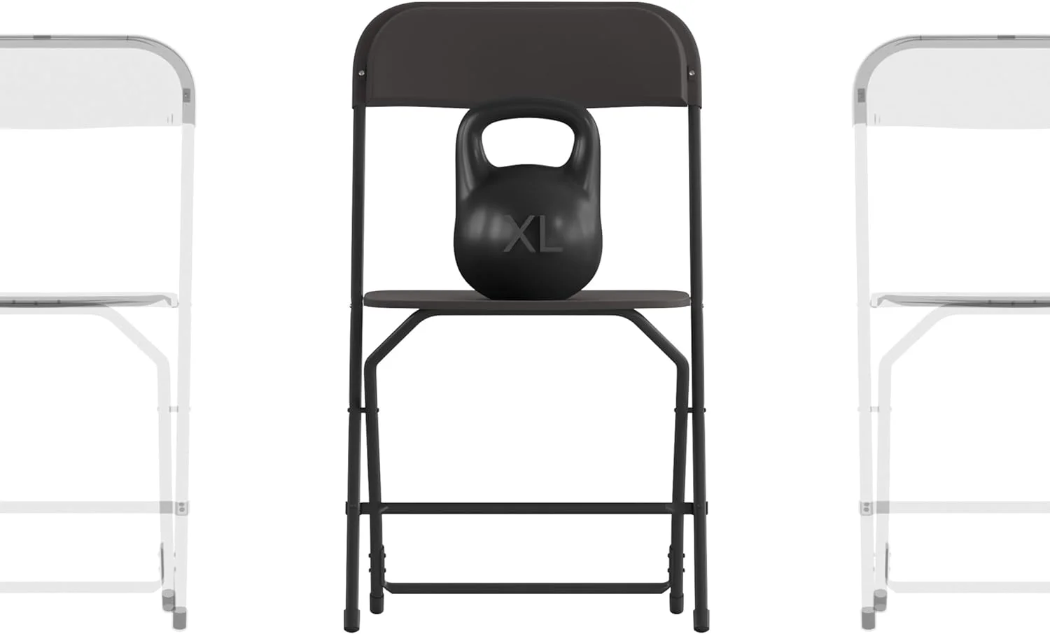 MINGFENG Hercules Series Big & Tall Stackable Plastic Folding Chairs, Extra Wide Commercial Event Seats, Set of 4, Black