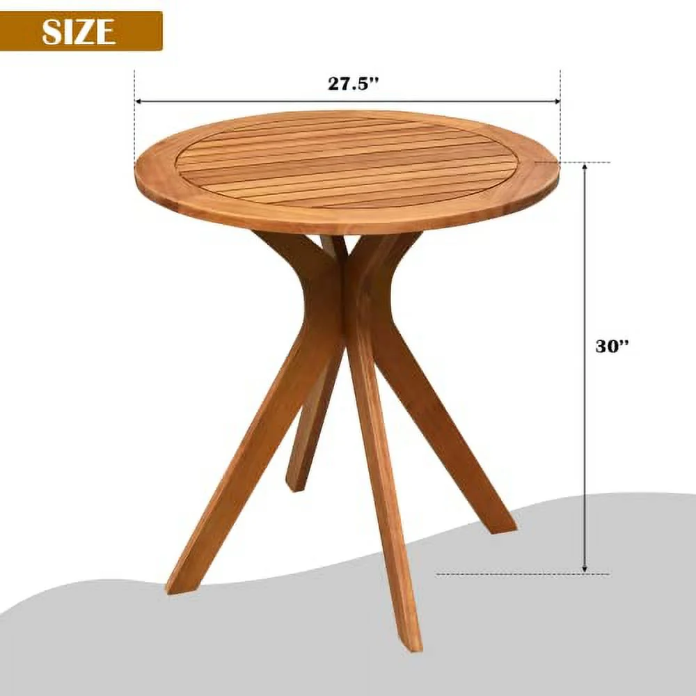 27.5” Outdoor Bistro Table, Eucalyptus Wooden Cafe Table, Round Bar Patio Table, Balcony Table, Side Dinning Table for Garden, Deck & Porch, Teak Finish