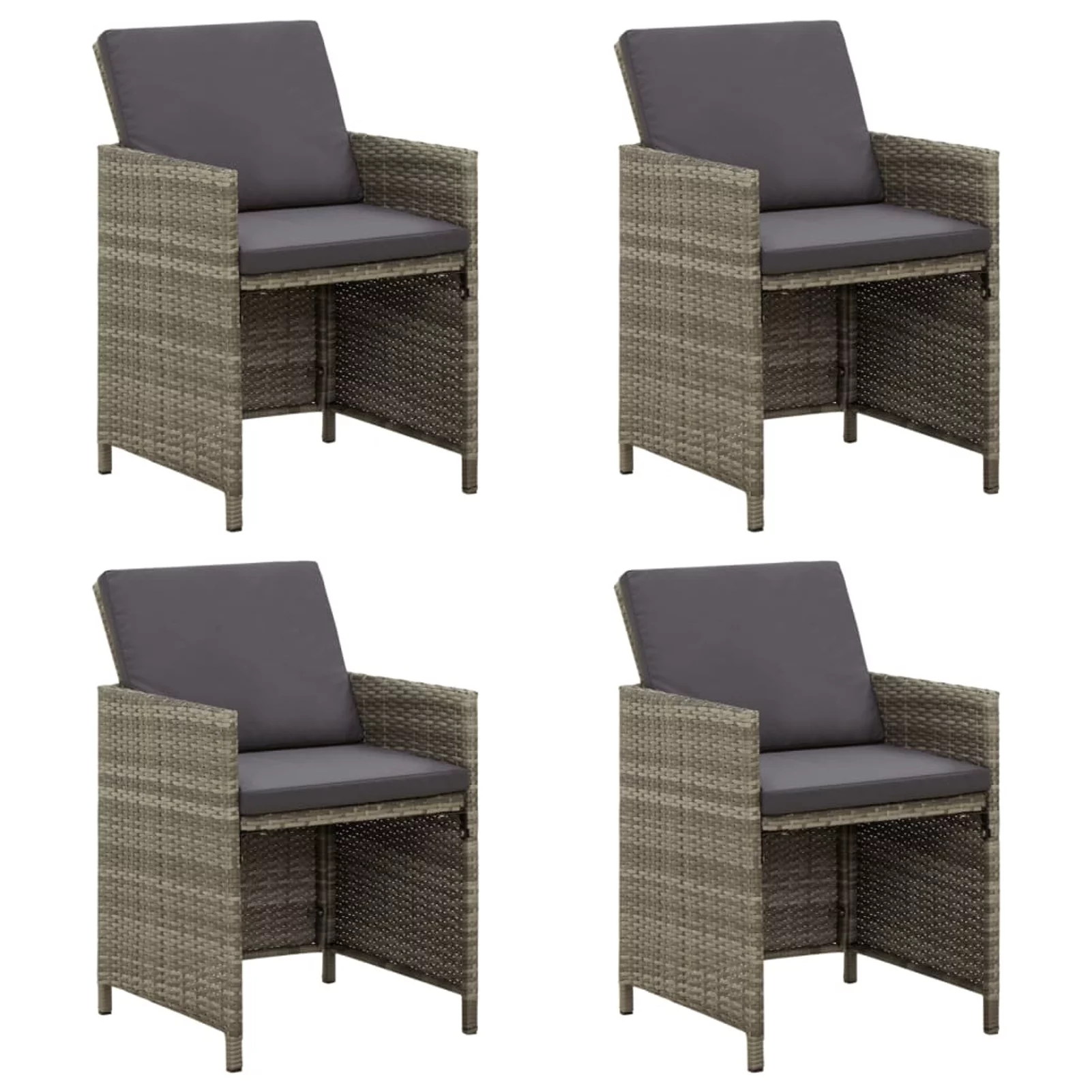 Anself Set of 4 Patio Chairs with Cushion Gray Poly Rattan Outdoor Dining Chair Set for Garden, Backyard, Balcony, Outdoor Furniutre 20.5 x 22 x 33.5 Inches (W x D x H)