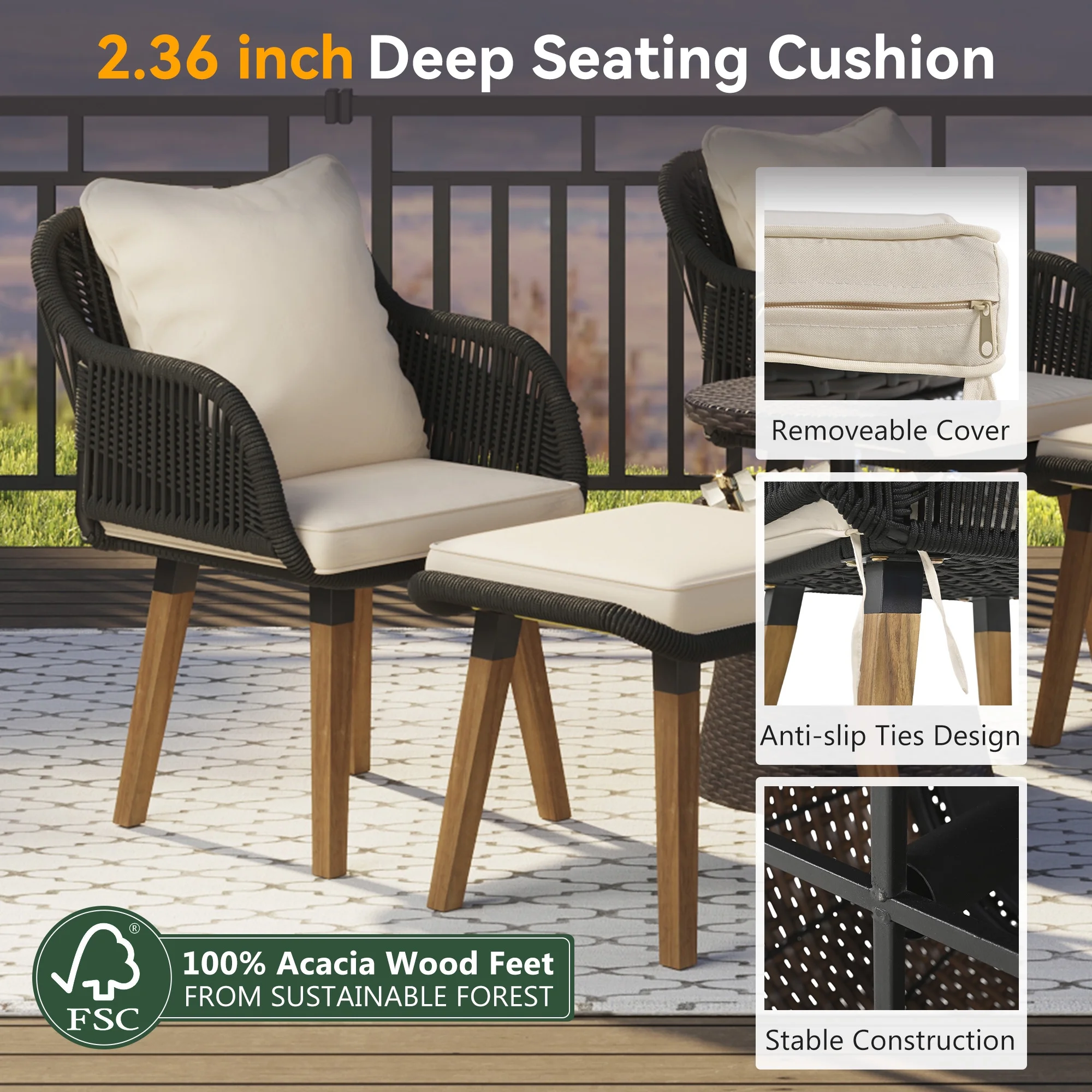 Smart FENDEE 5 Pieces Patio Furniture Conversation Set with Wicker Cool Bar Table and 2 Chairs,Beige