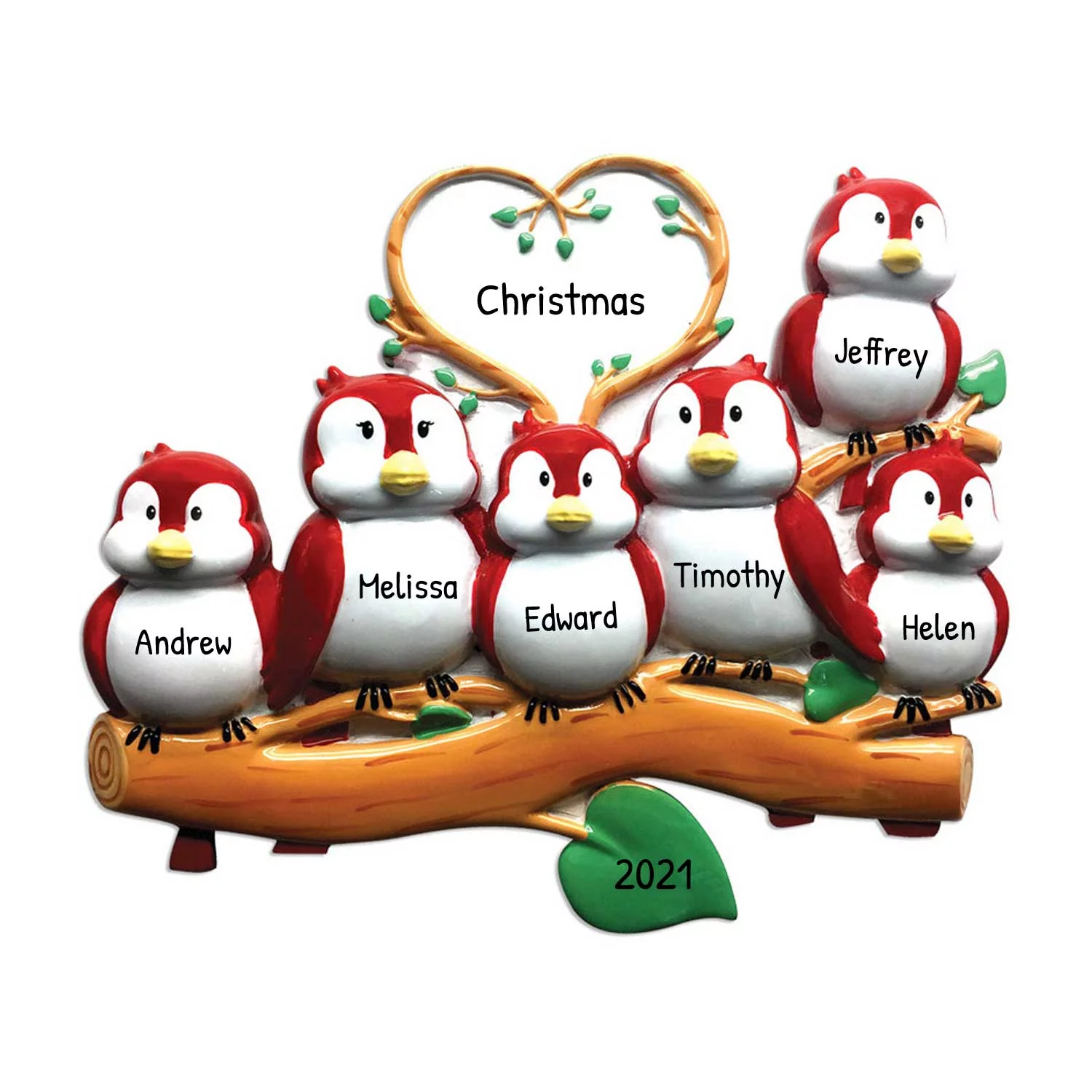 Ornaments by Elves Personalized Family of 6 Birds on a Branch Christmas Tree Ornament 2024