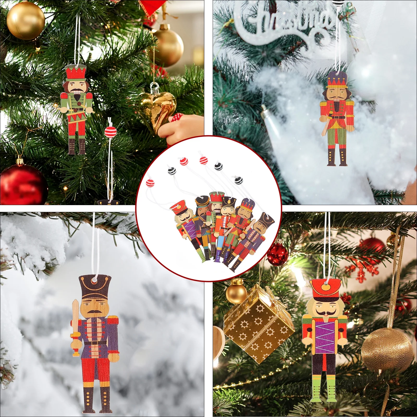 6Pcs Christmas Tree Pendant Creative Walnut Soldier Design Pendant Festival Gift