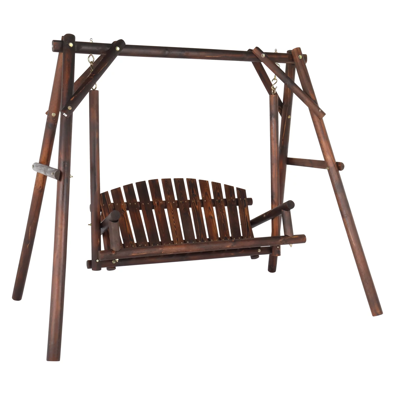 6.5ft Rustic Loveseat Swing Chair for 2 Person with Stand, Carbonized - Outdoor Porch Swing for Patio or Garden