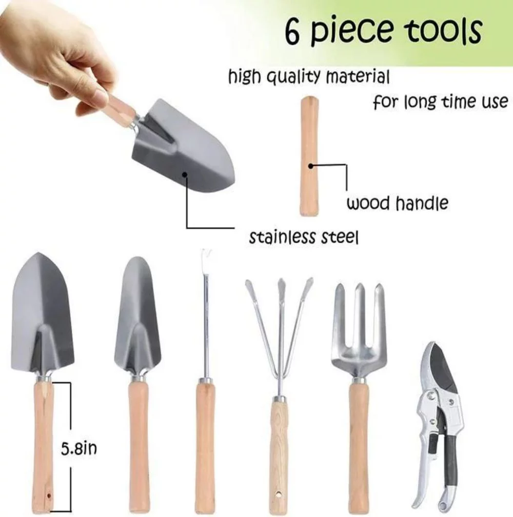 Tenozek 9 PCS Garden Tools Set, Wooden Handle Heavy Duty Cast-Aluminium Alloy Gardening Tools, Folding Seat with Backrest & Portable Tote Bag, Non-Slip Gloves