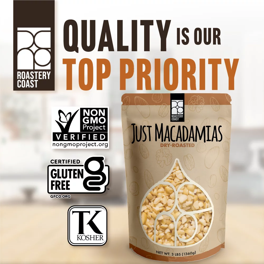 Roastery Coast | Just Roasted Macadamia Nuts | 3 Pounds | Unsalted | Bulk Nuts | Snack Nuts | Healthy Nuts | Gluten Free | Macadamia Nut Butter