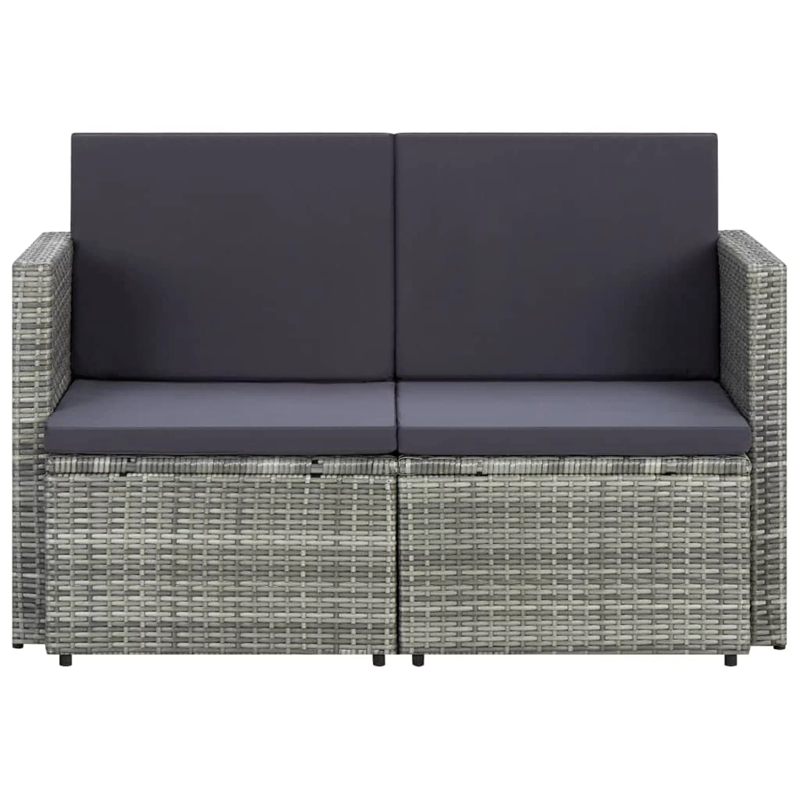 moobody 2 Seater Patio Sofa with Cushions Gray Poly Rattan