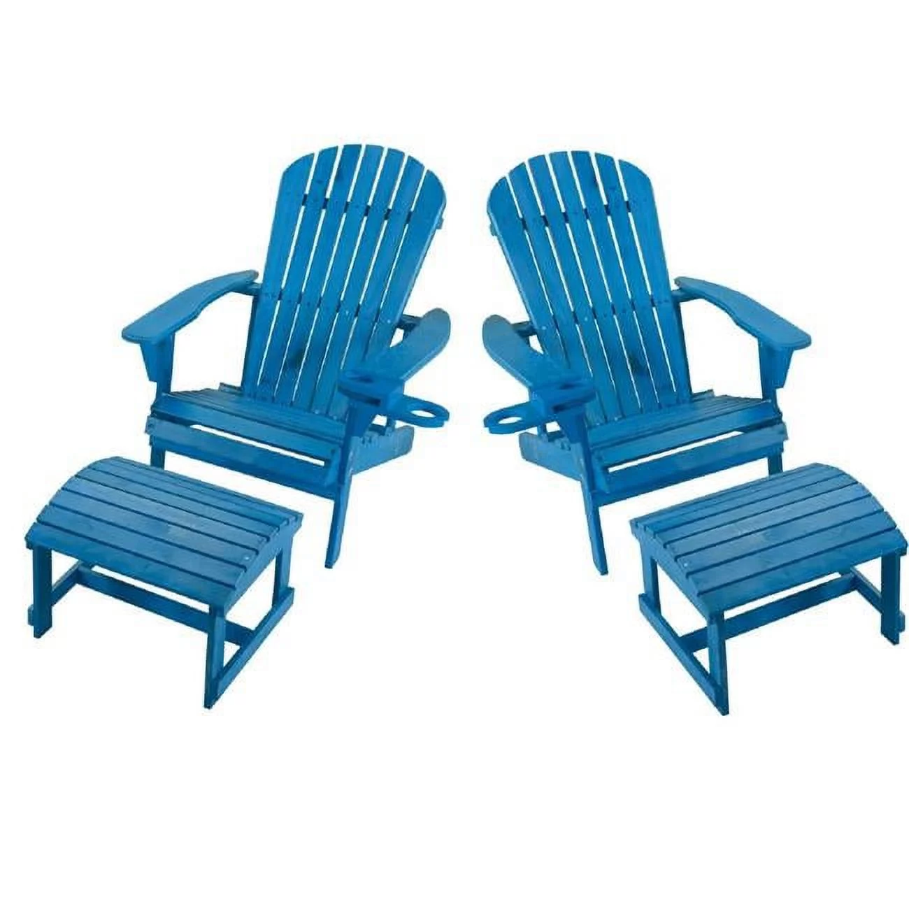 Earth Collection Adirondack Chair with Phone & Cup Holder - 2 Chairs & 2 Ottoman Set, Sky Blue