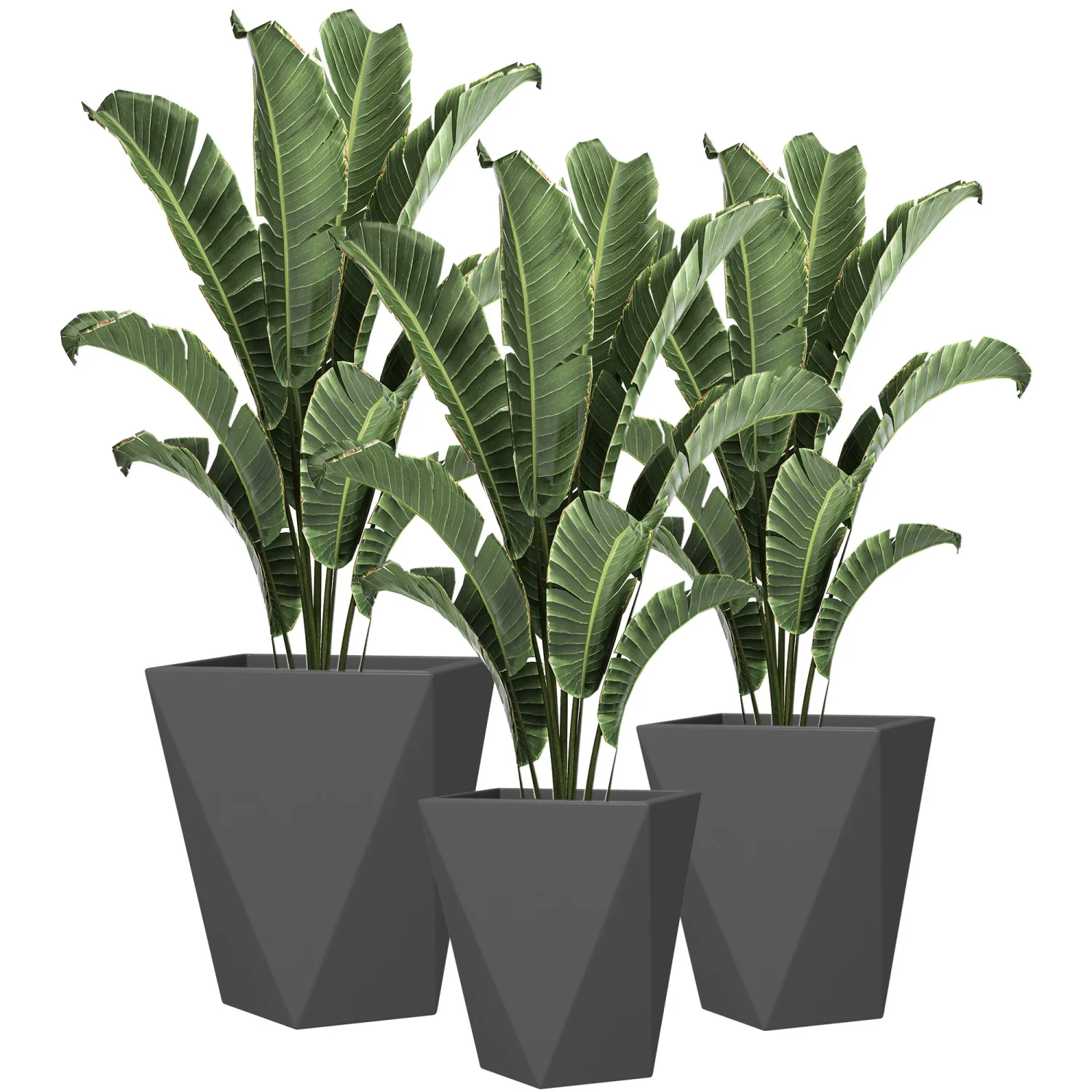 LEIYEHOOM Set of 3 Tall Planters  18”  15.25”  11.75”  MgO Indoor Outdoor Planters with Drainage Holes  Stackable Flower Pots for Garden  Patio  Balcony  Front Door  Gray