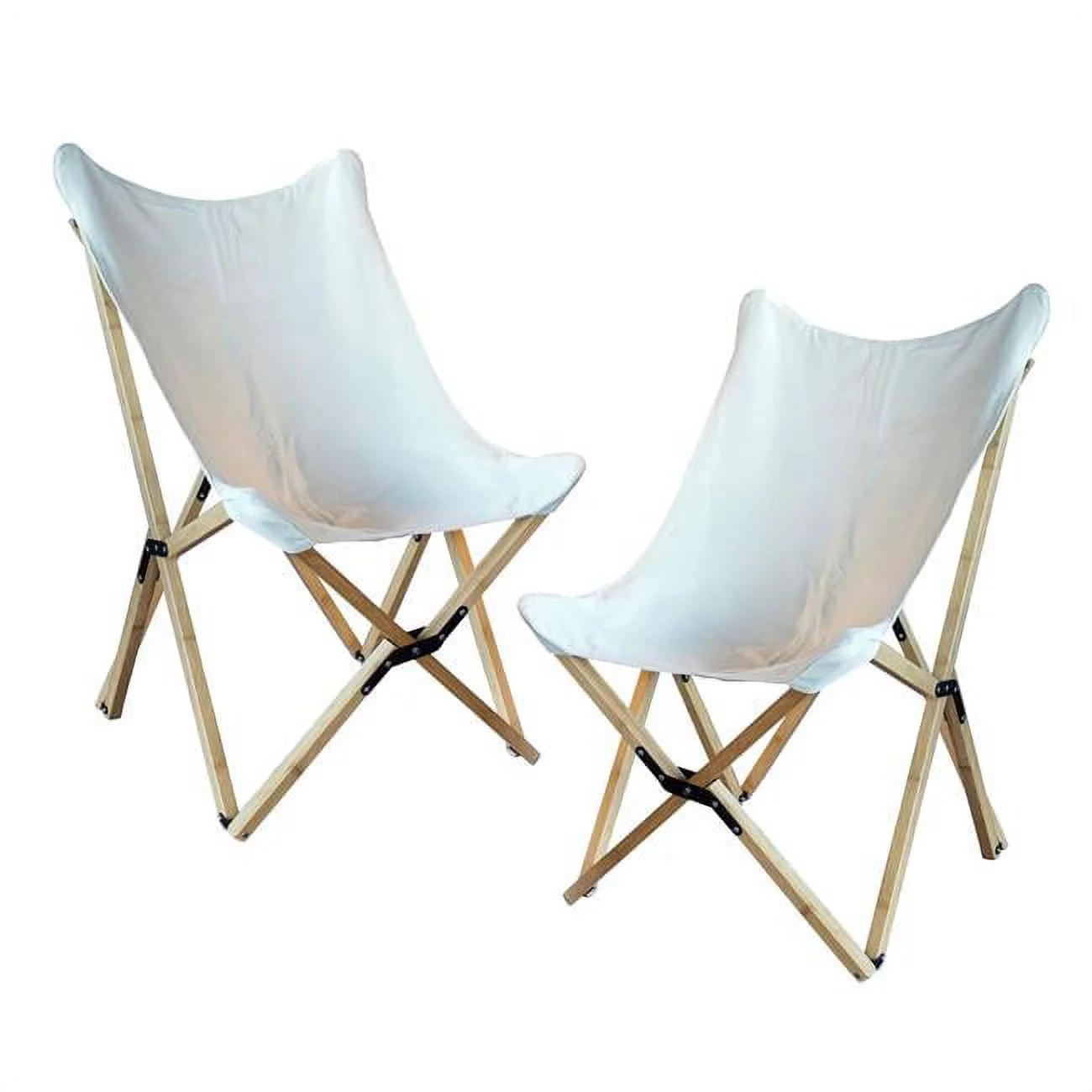 Canvas & Bamboo Butterfly Chair - White - 2 Piece Set
