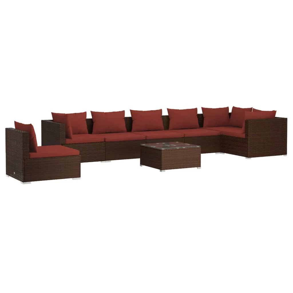 Dcenta 8 Piece Patio Set with Cushions Poly Rattan Brown