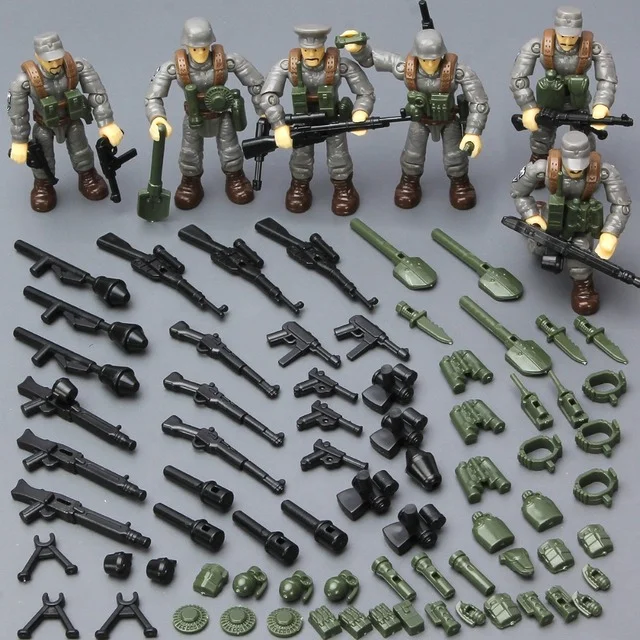 6pcs/1set Armed Military Figures Building Blocks Playset with Weapons, Removable Armed Battle Figure Set Building Toys