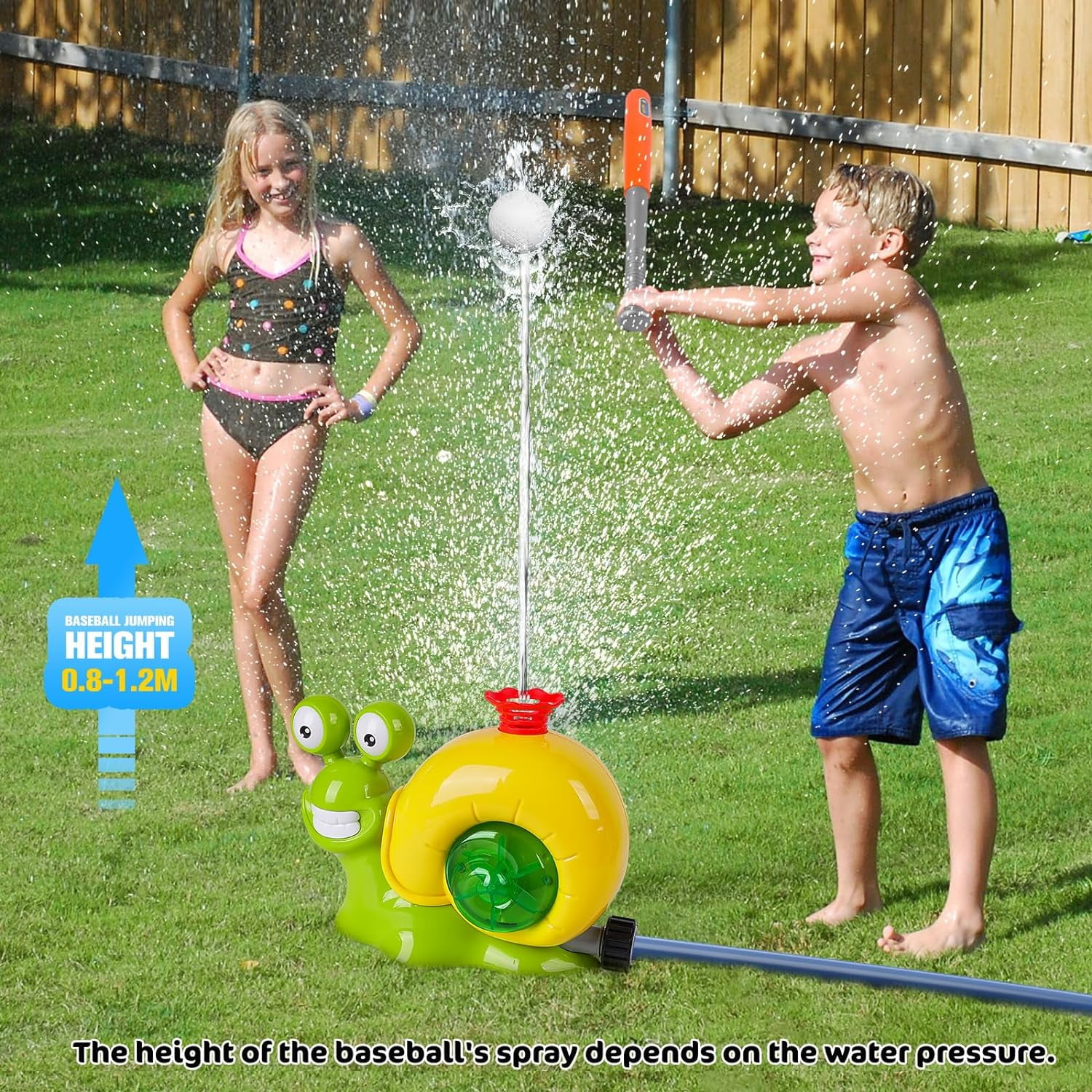 Water Sprinkler Baseball Toy for Kids Outdoor Play, 2 in 1 Snail Summer Water Game with 2 Sprinkler Heads, 360° Roating Spray Water Baseball for Boys Girls Summer Backyard Lawn Pool Party Fun