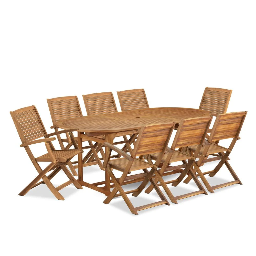 East West Furniture 9 Piece Patio Dining Set, 36x78, Natural Oil