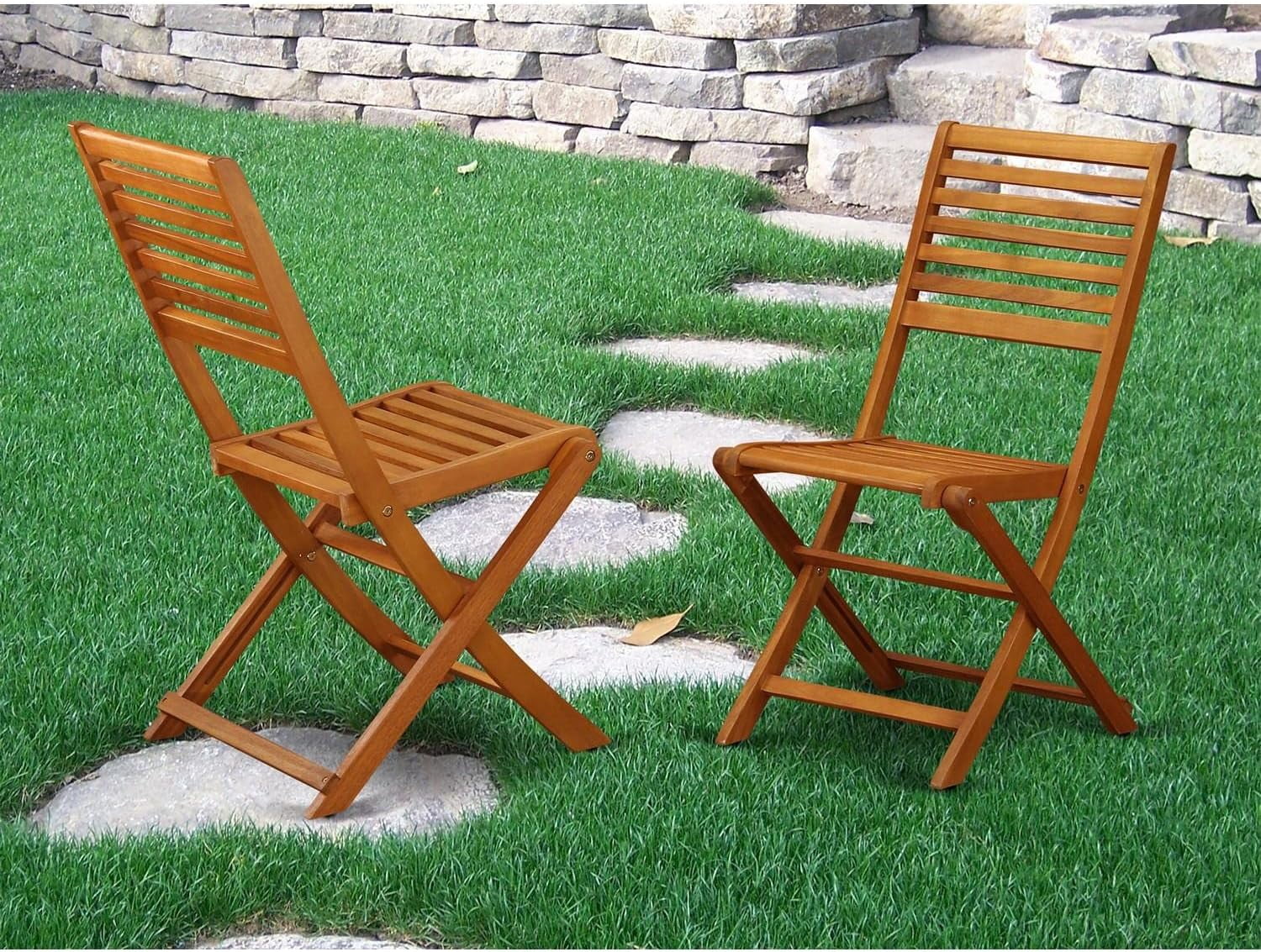 BBSCWNA Cameron Foldable Outdoor Dining Chairs-Acacia Wood, Set of 2, Natural Oil