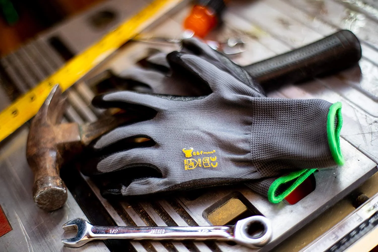 G & F Products Knit Nylon Gloves 1519 Micro Form Nitrile Grip, 12 Pair, Size Medium