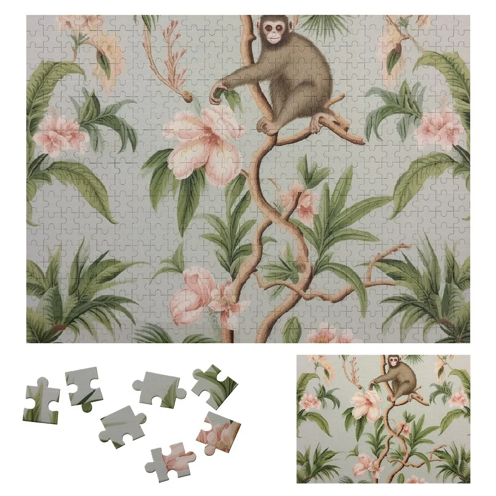 CANFLASHION Monkey, Monkey Tree, Pink Flowers Wooden Jigsaw Puzzle for Adults 500 PCS