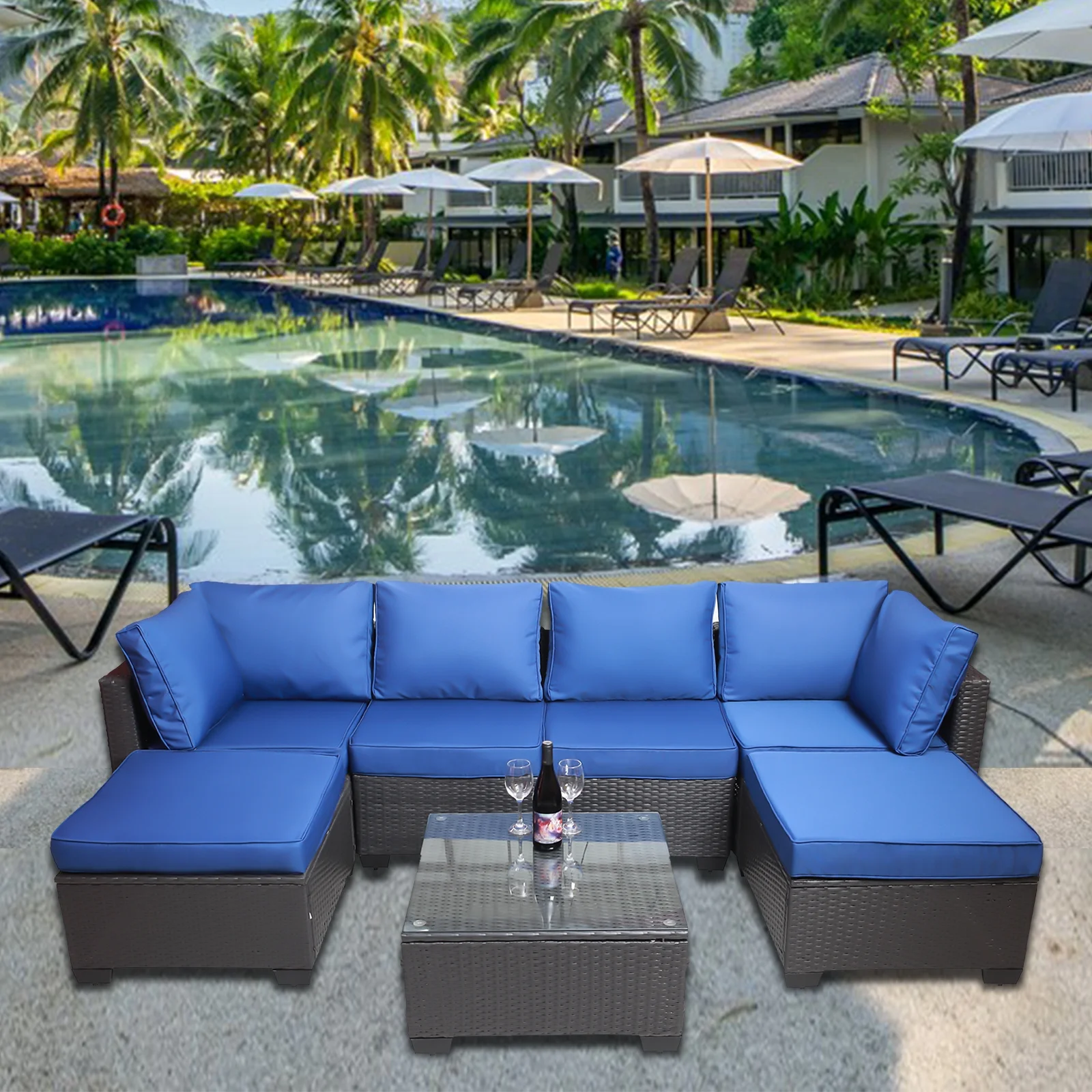 CoSoTower Outdoor Garden Patio Furniture 7-Piece PE Rattan Wicker Cushioned Sofa Sets and Coffee Table, Patio Furniture Set;Outdoor Couch;Outdoor Couch Patio Furniture;Outdoor Sofa;Patio Couch
