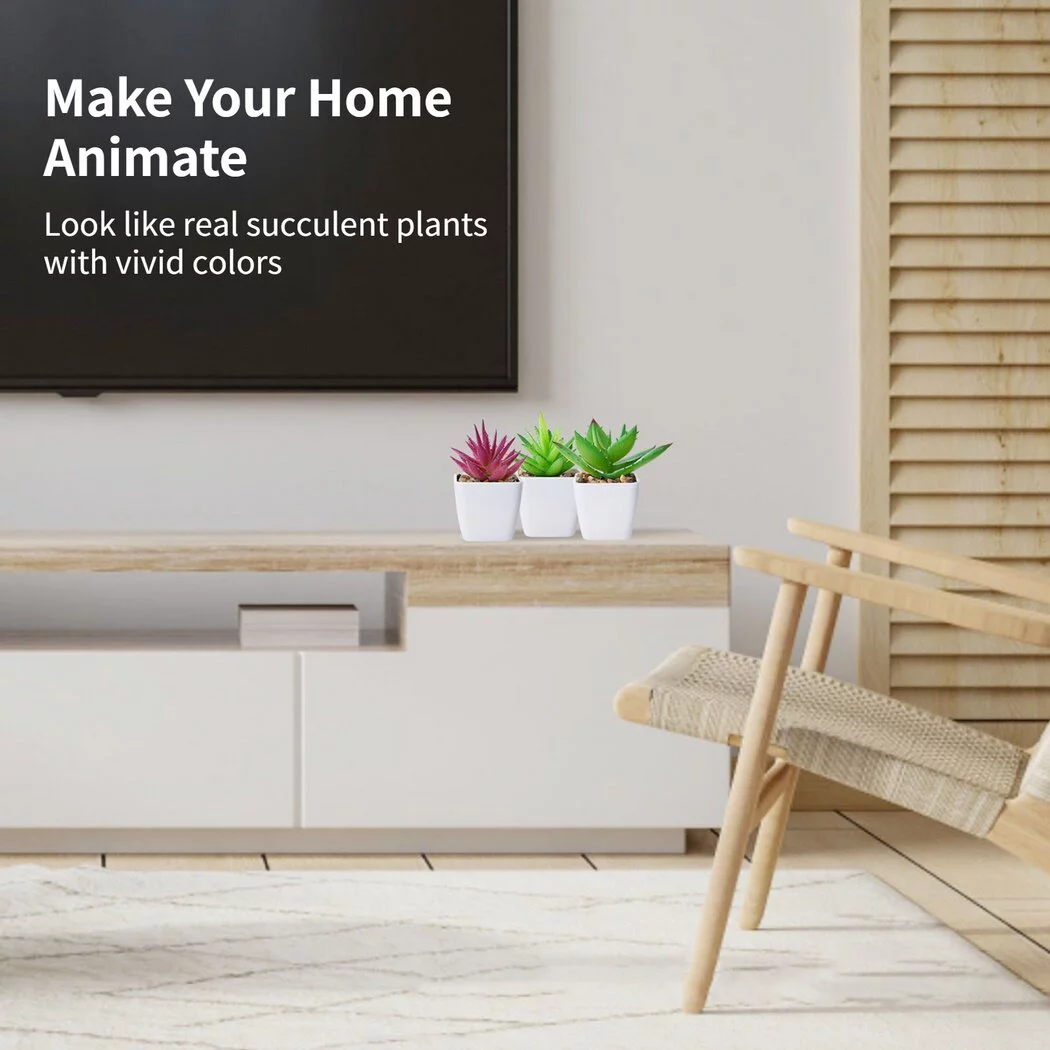 6-pack Artificial Succulent Plants with Pots, 7” Tall False Succulent Set Multi-Colored Faux Plants in Plastic Pots with Real Pebbles, Artificial Greenery Decoration for Home Office