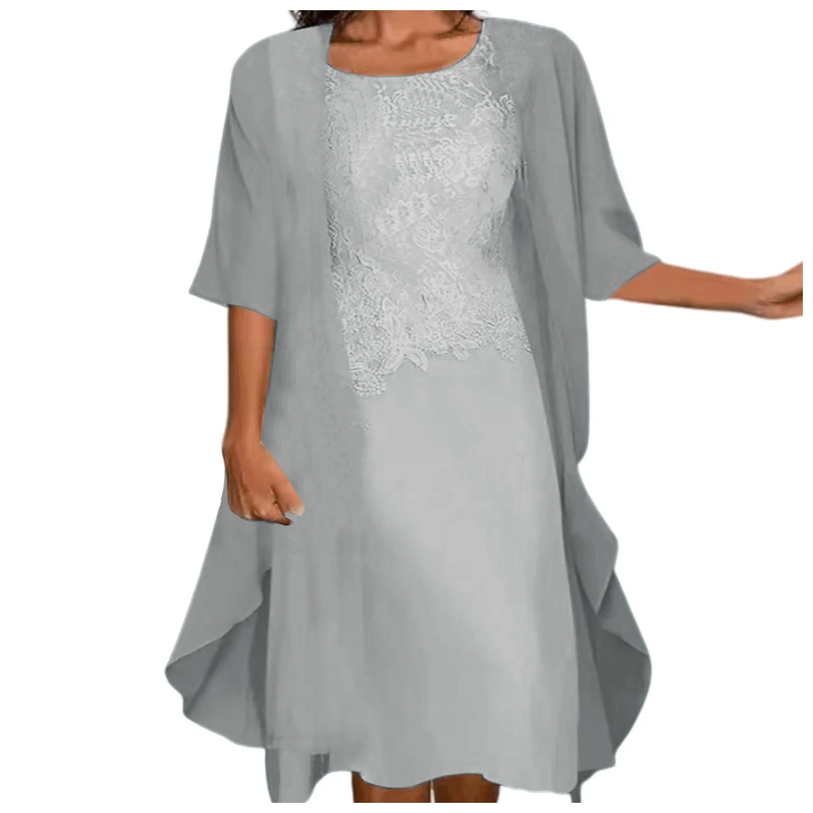 Summer Jean Skirt Women Fashion And Elegant Casual Lace Chiffon Solid Two Piece Dress Set Skirts For Women Midi Length