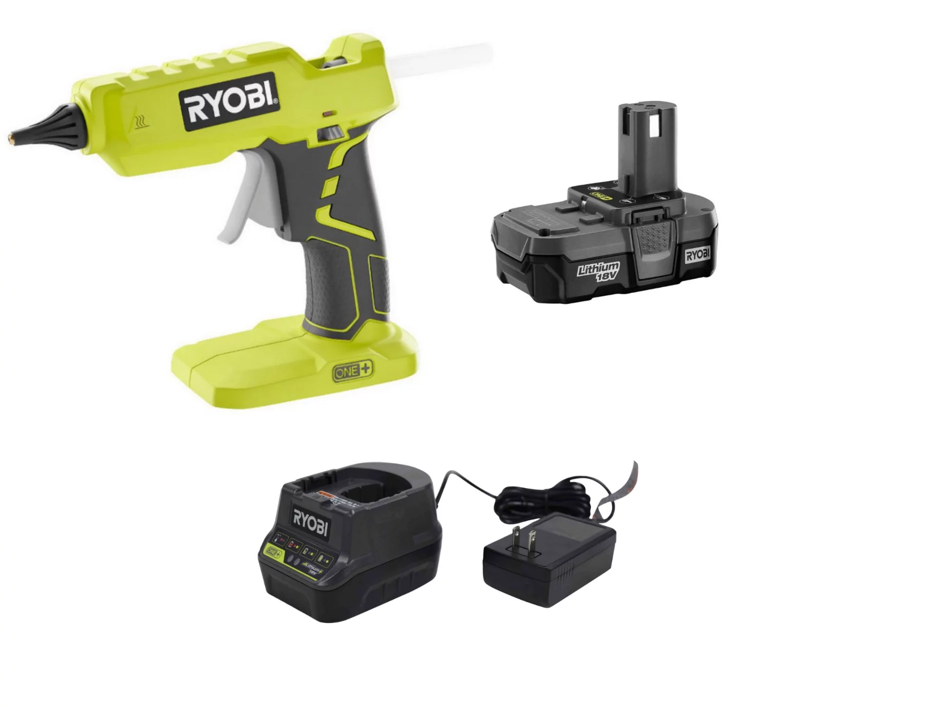 Ryobi 18V ONE+ Cordless Glue Gun Kit (Includes: P305 Glue Gun, P102 Lithium-ion Battery Pack, P118b Charger)