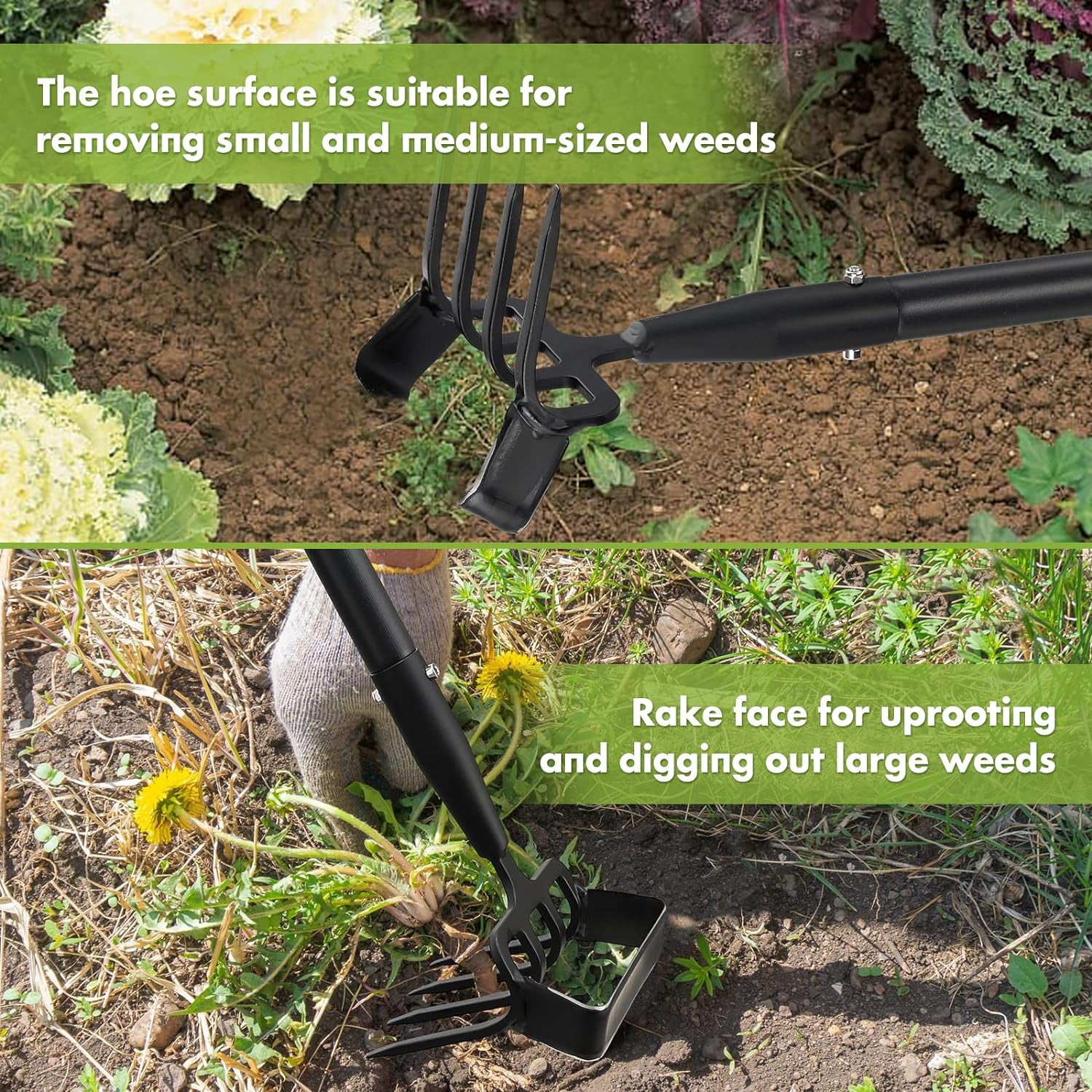 Stirrup Hoe and Cultivator, Heavy Duty Scuffle Garden Hoe with 73Inch Adjustable Handle for Weeding,Digging, Loosening Soil