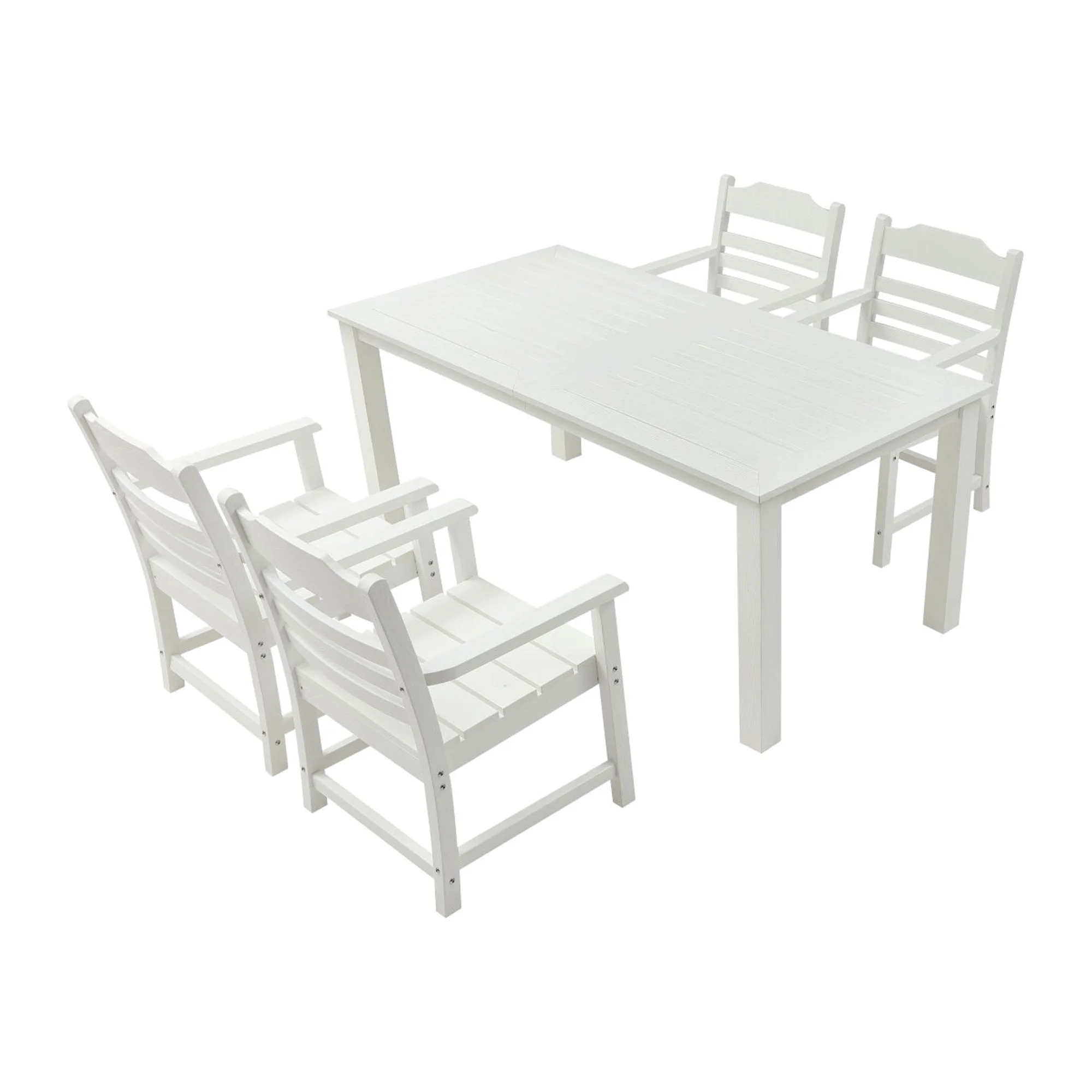 HIPS Patio Furniture Dining Chair and Table, 5 Pieces(4 dining chairs+1 dining table) Backyard Conversation Garden Poolside Balcony White