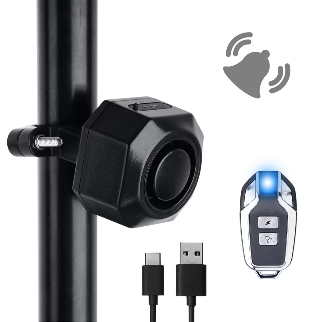 110dB Anti-Theft Bike Alarm, Wireless Remote Control, Vibration Motion Sensor Security Alarm System, USB Rechargeable, IP54 Waterproof Motorcycle Bicycle Alarm, Easy to Install
