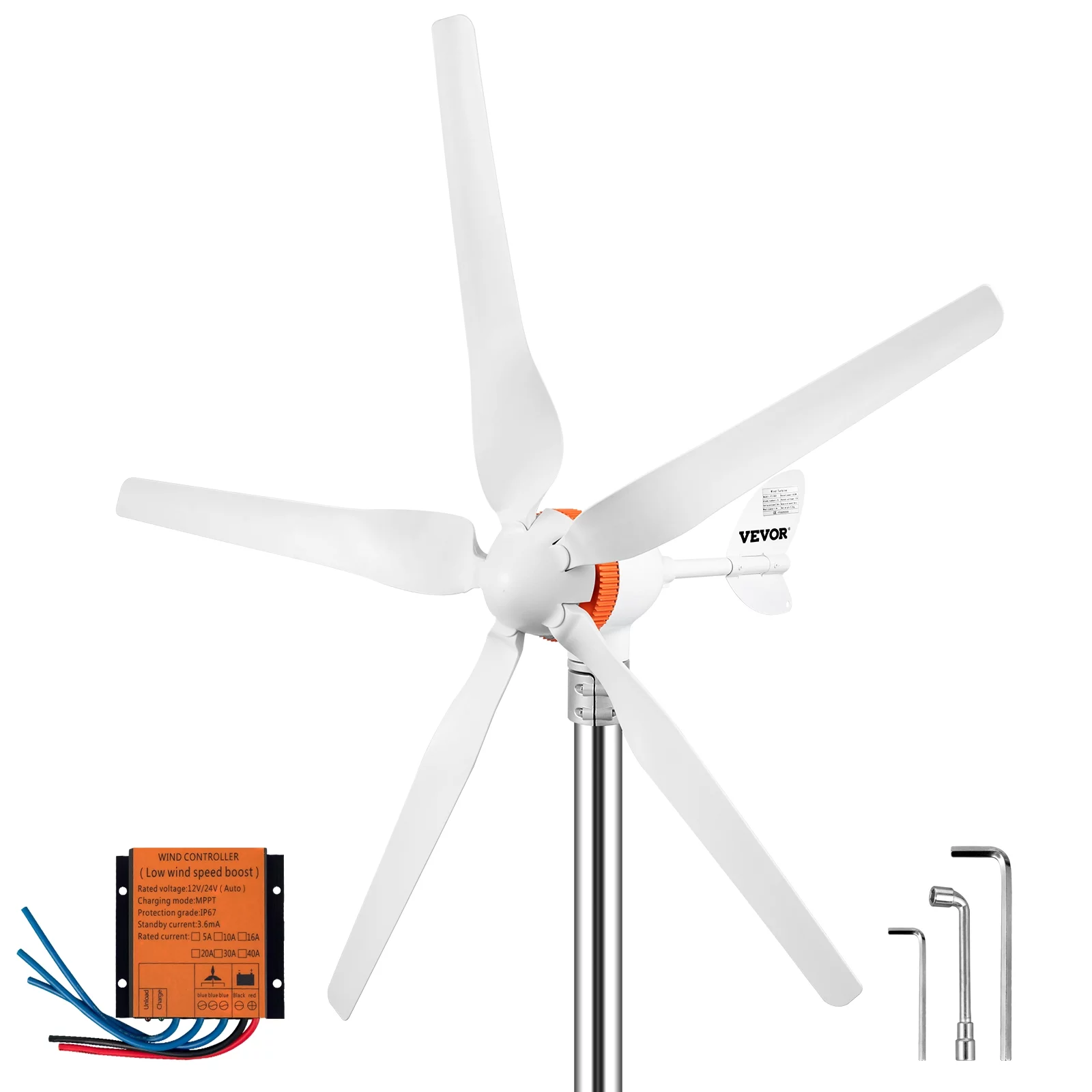 BENTISM Wind Turbine Generator Kit 12V/24V Wind Power Generator 500W w/MPPT 5 Blades