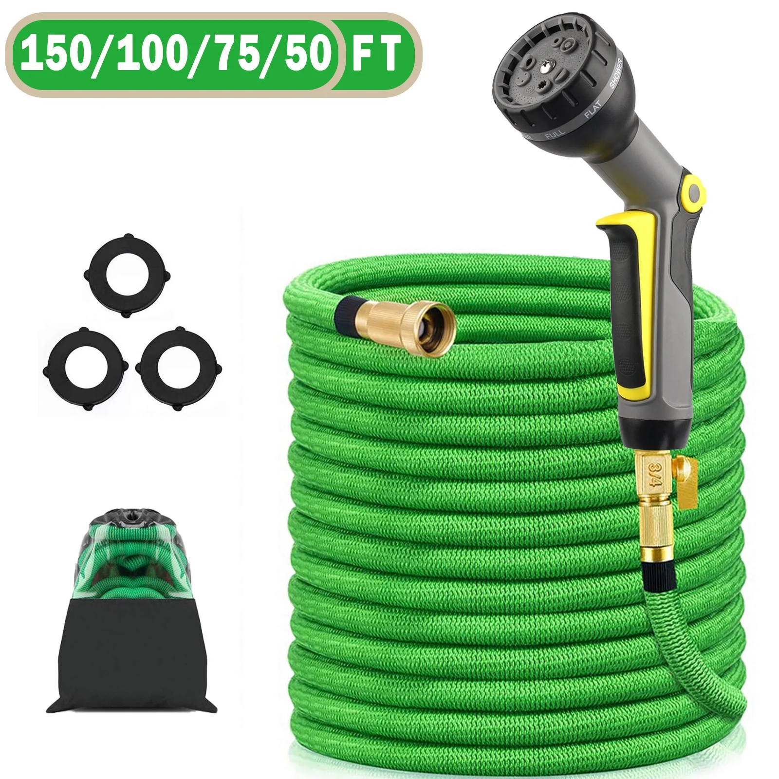 Kalgaden Expandable Garden Hose 150 feet Water Hose with 8 Function Spray Nozzle, 3750D & 4-Layers Latex Flexible Expandable Hose, No-Kink Lightweight Leakproof Hose for Garden Watering Car Wash