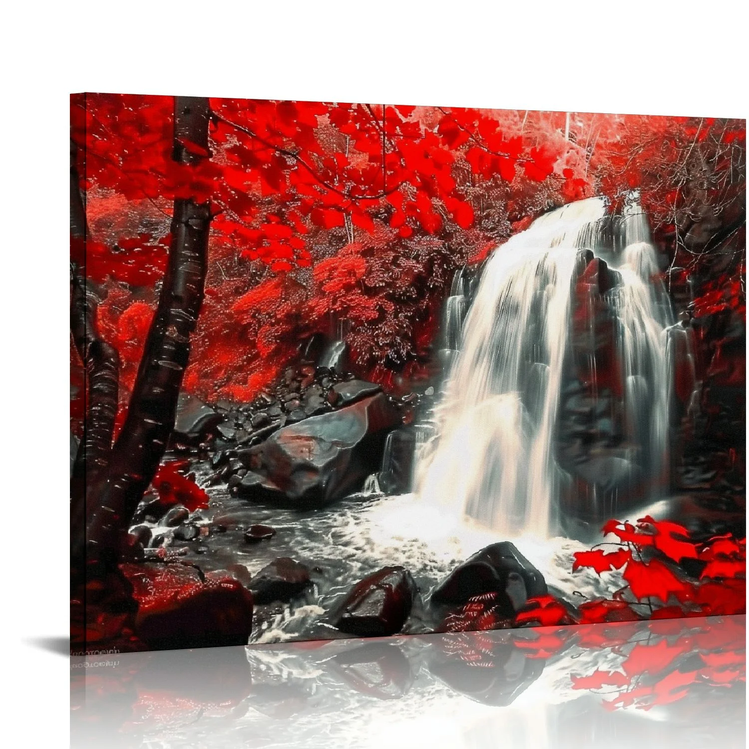 Nawypu Forest Canvas Wall Art Red and Black Bathroom Wall Decor Fall Pictures Mountain Waterfall Landscape Poster Tropical Tree Painting Nature Scenery Artwork for Bedroom Home Decorations