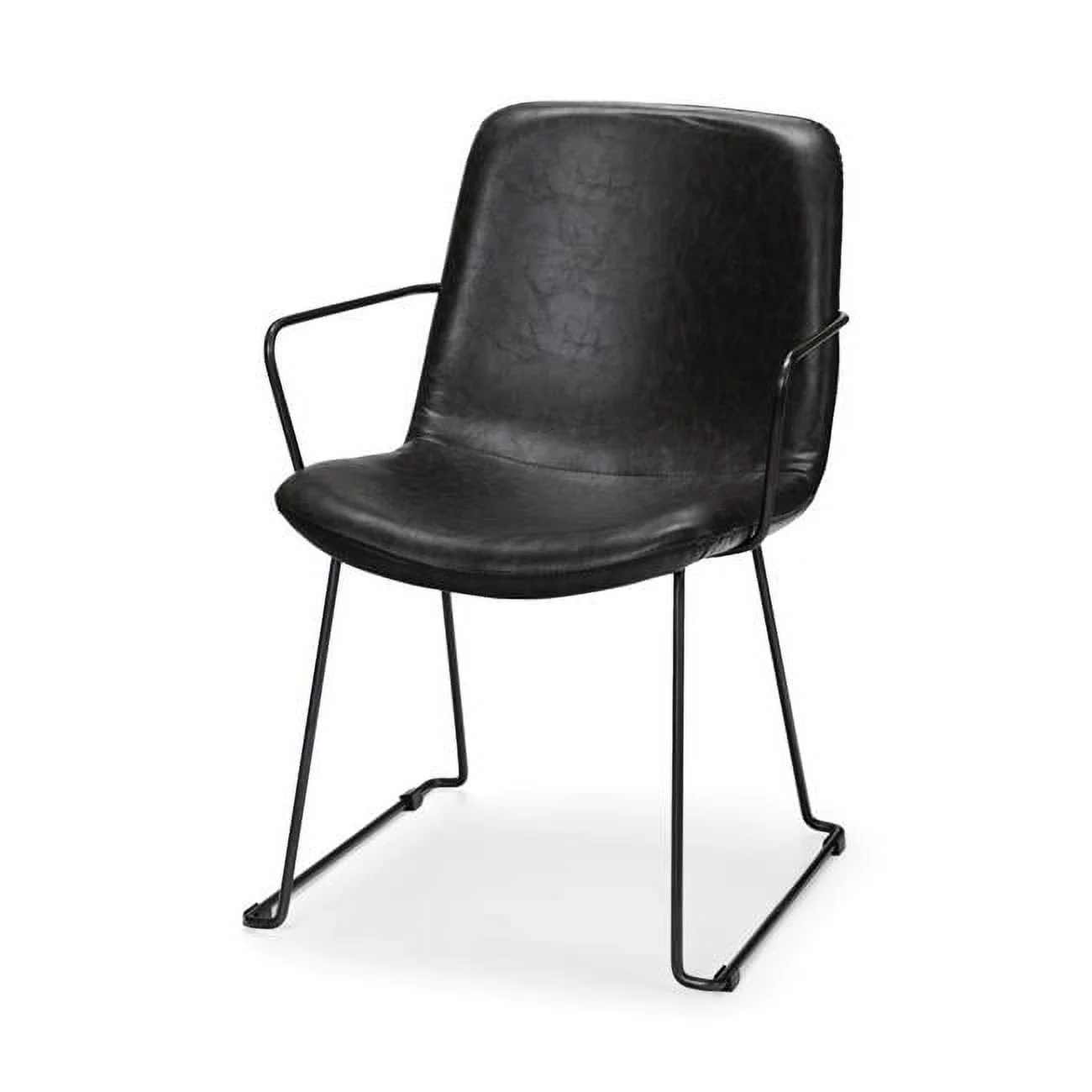 Faux Leather with Seat Iron Frame Dining Chair, Black