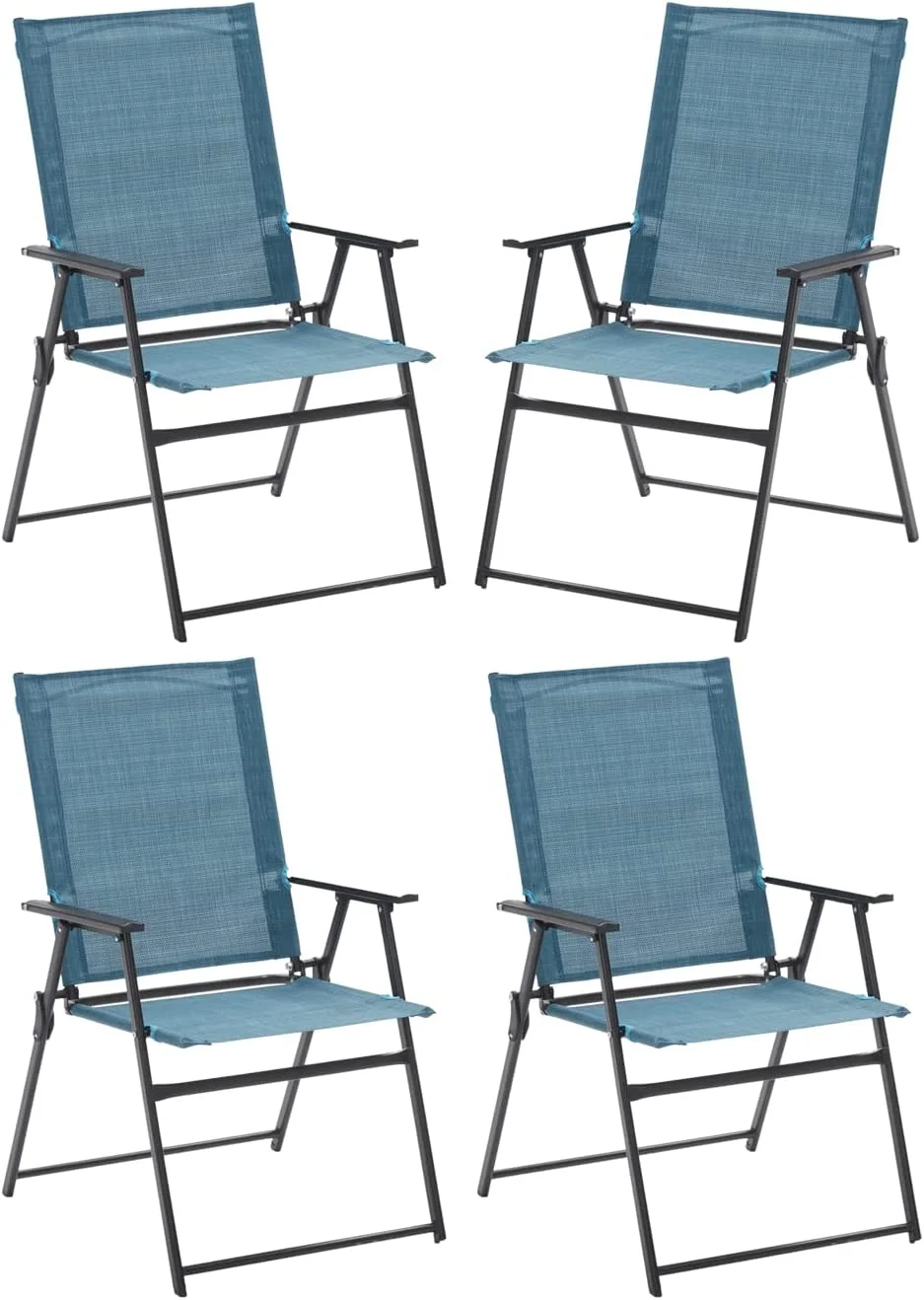 VICLLAX Folding Patio Chairs with Arms, Portable Patio Dining Chairs Sling Back Chairs for Garden, Set of 4