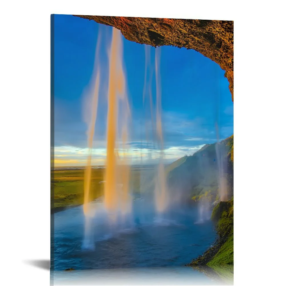 FLORID 16x20 in / 12x16 in Decorative Painting Iceland Waterfall Wall Art Decor Canvas Print Picture Artwork for Bedroom Kitchen Office Home Wall Decor Framed Ready to Hang Wall Art Printed 12x16 in