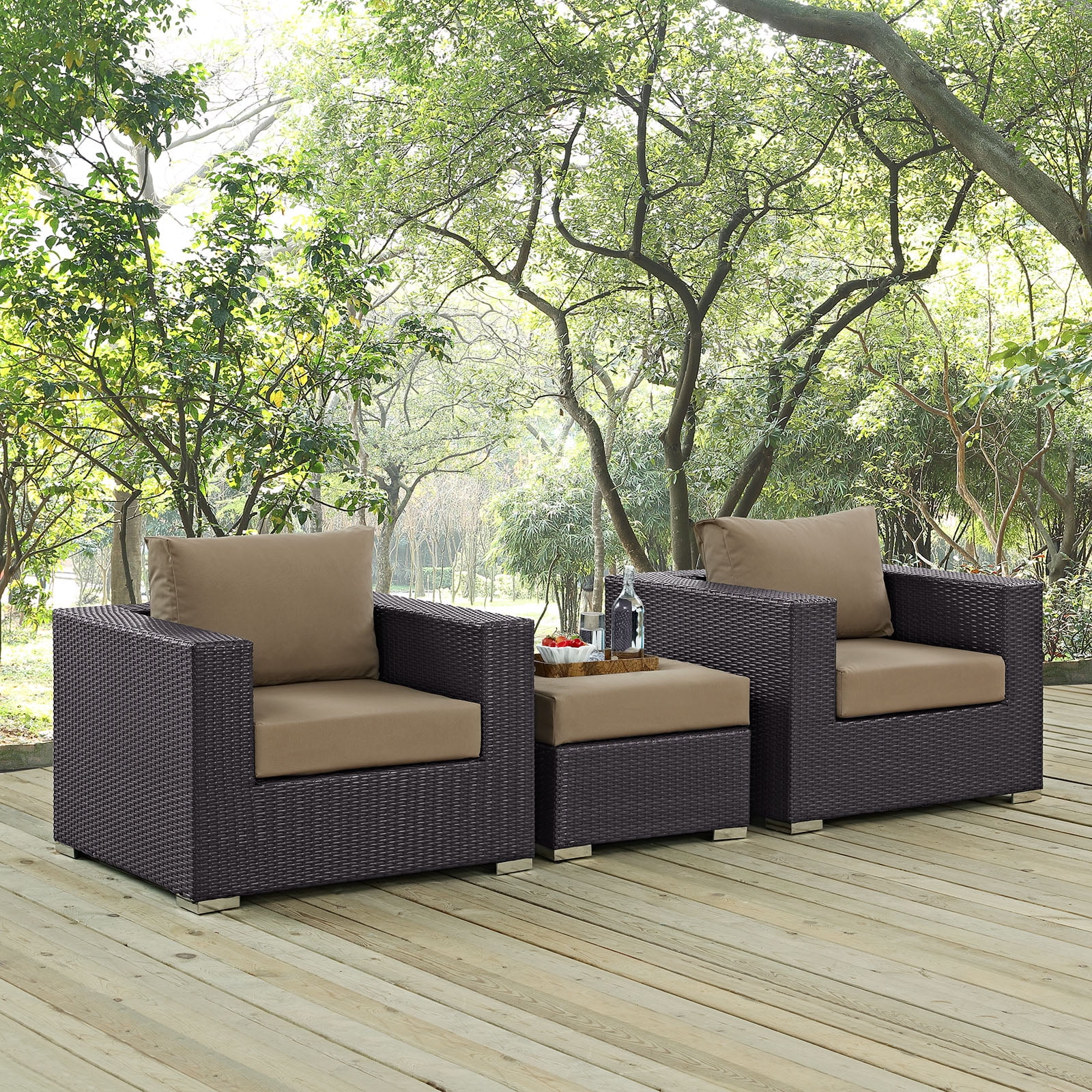 Modern Contemporary Urban Design Outdoor Patio Balcony Three PCS Sofa Set, Brown, Rattan