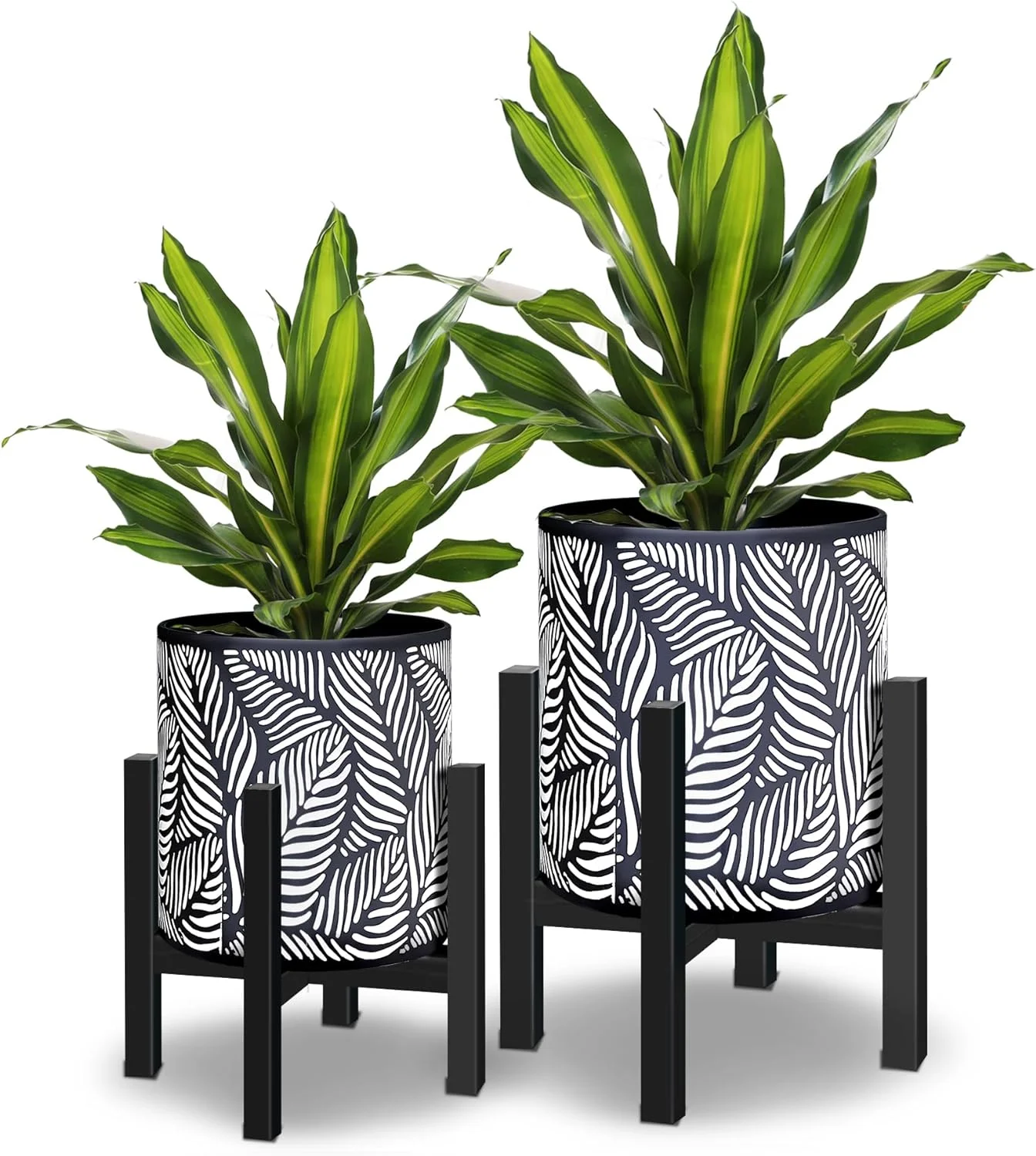 Plant Pot with Stand 2pcs 10 & 12 inches, Mid-Century Tall Planter with Legs for Indoor Plants, Boho Purple Print Standing Plant Pot with Drainage Plug for Monstera, Herb, Succulent Flower Pot