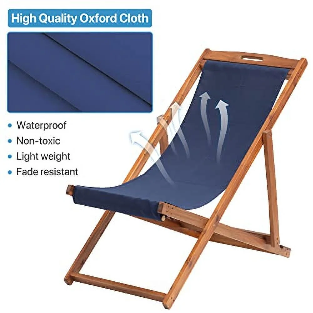 Dkelincs Removable Fabric Patio Chairs Adjustable Height Beach Sling Chairs Set of 2 for Indoor Outdoor Beach Balcony Camping (Blue)