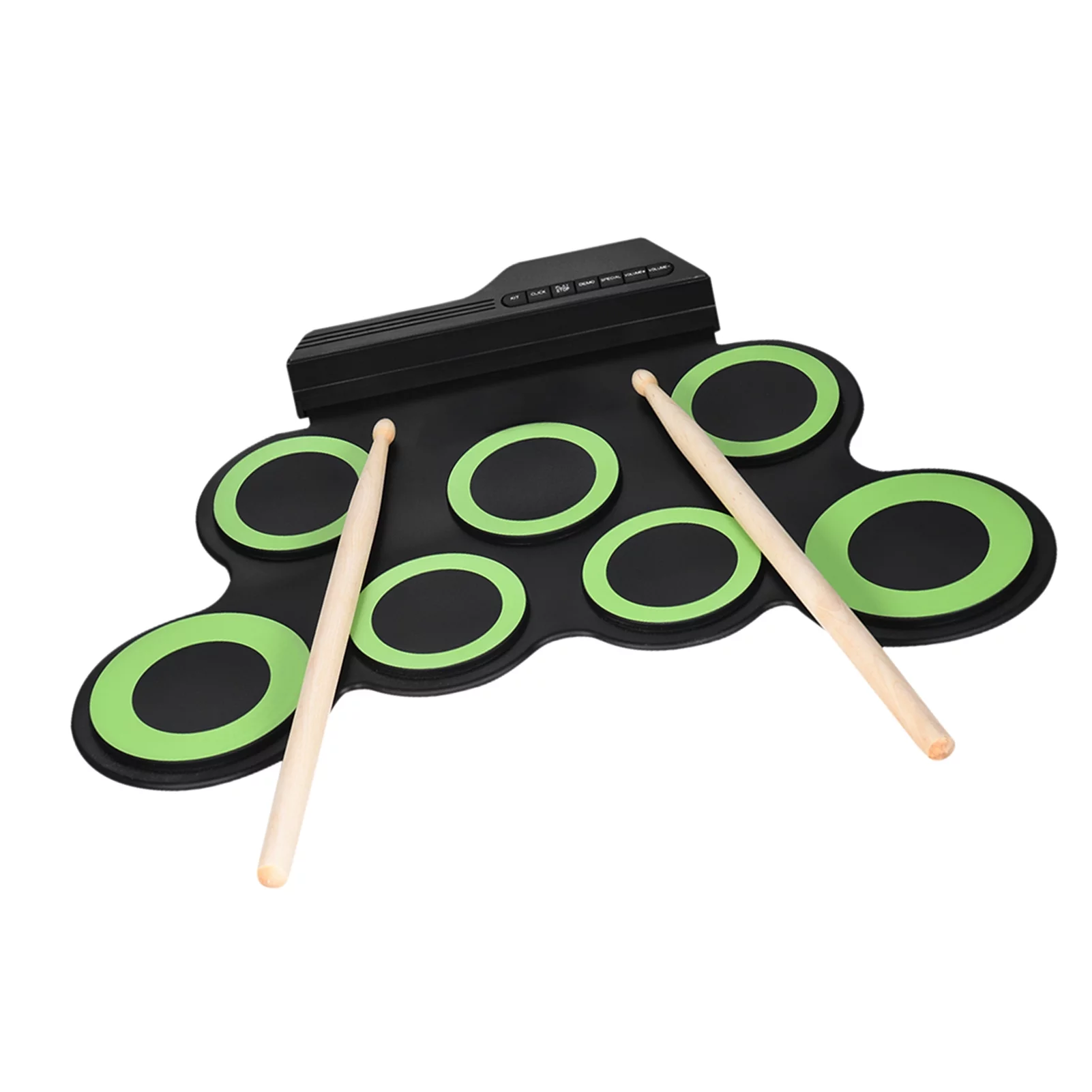 moobody Compact Size Portable Digital Electronic Roll Up Drum Kit 7 Silicon Drum Pads USB Powered with Drumsticks Foot Pedals 3.5mm Audio Cable for Practice Beginners Kids