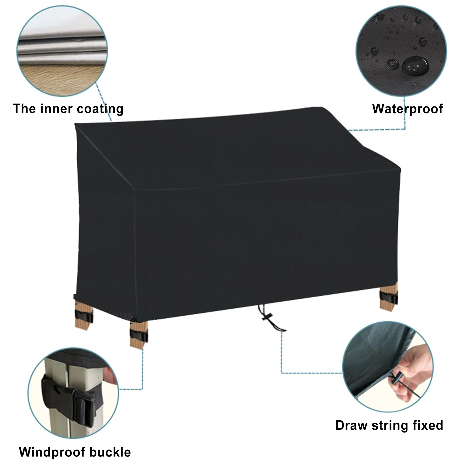 Black Waterproof Heavy Duty Garden Couch Outdoor 2 Seater Bench Seat Cover