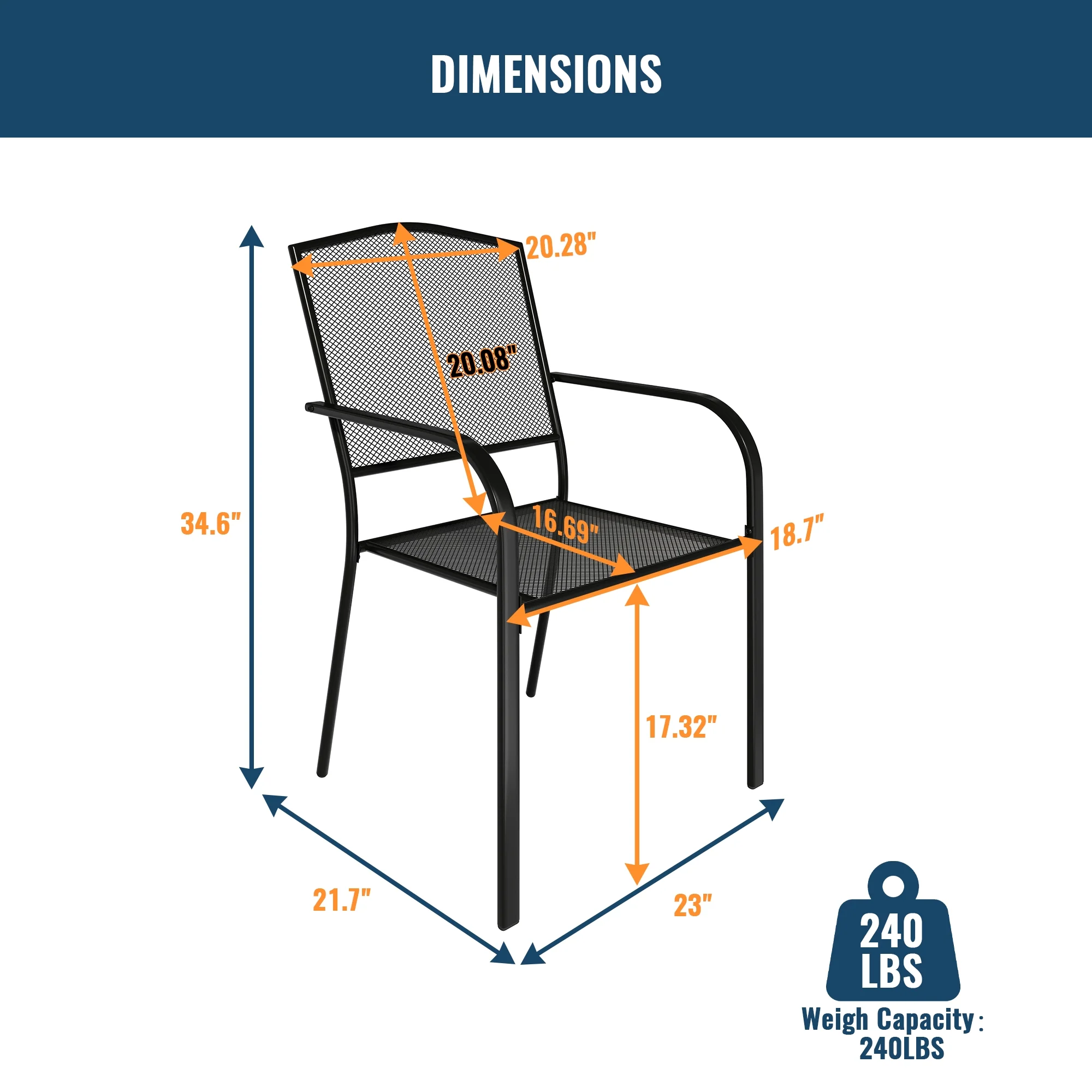 Boyel Living Black Metal Outdoor Patio Dining Chair Set of 2, Patio Dining Chairs with Armrests for Backyard, Garden & Porch