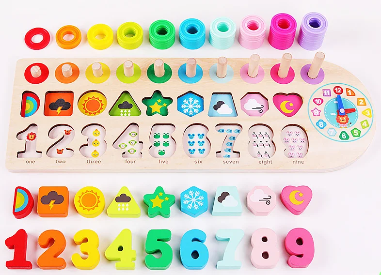 Uervoton Wooden Number Puzzle Sorting Montessori Toys for 1 Year Old Toddlers - Shape Sorter Counting Game for age 3 4 5 year olds, Preschool Education Math Stacking Block Learning Toy