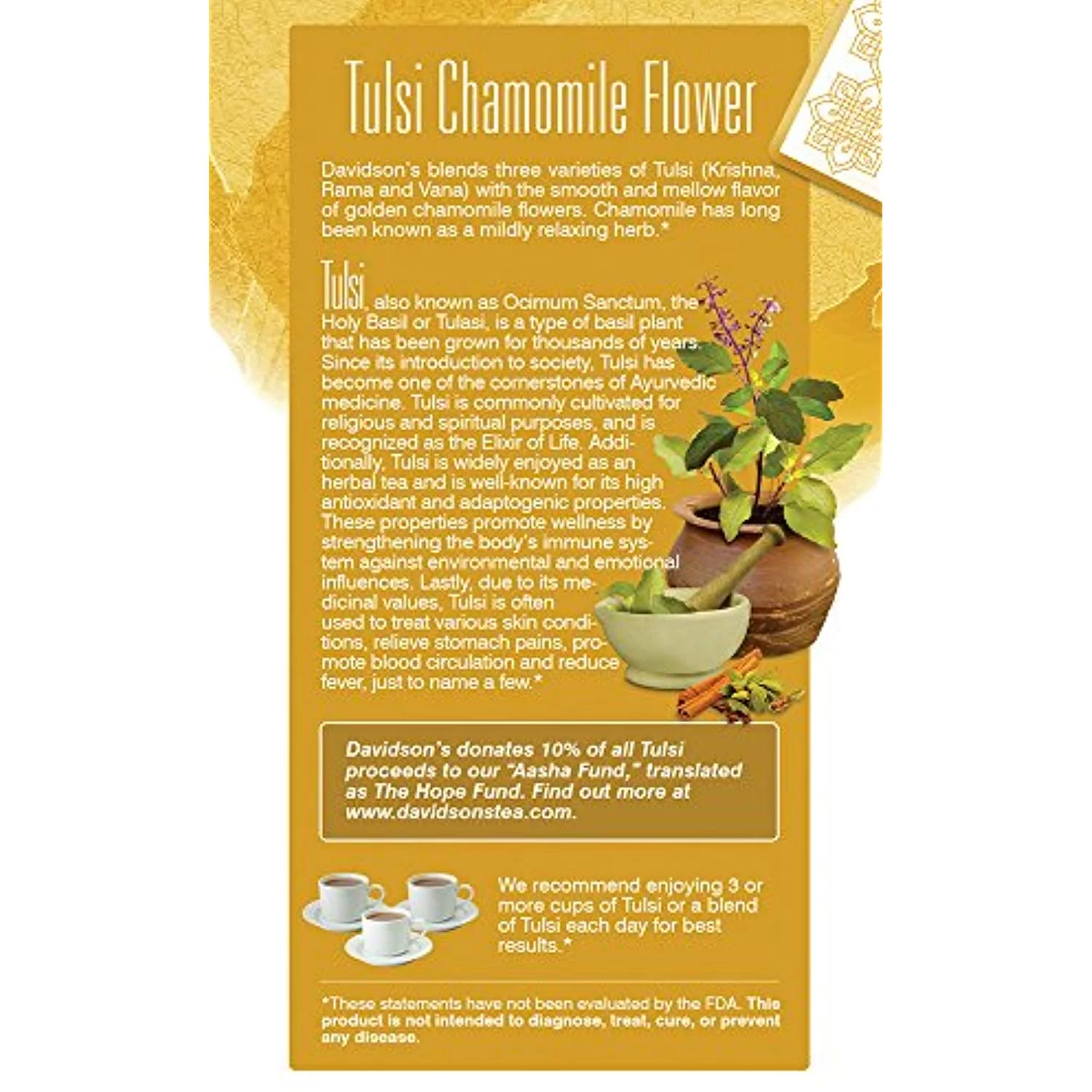 Davidsons Tea Tulsi Chamomile Flower, 25-Count Tea Bags (Pack Of 6)