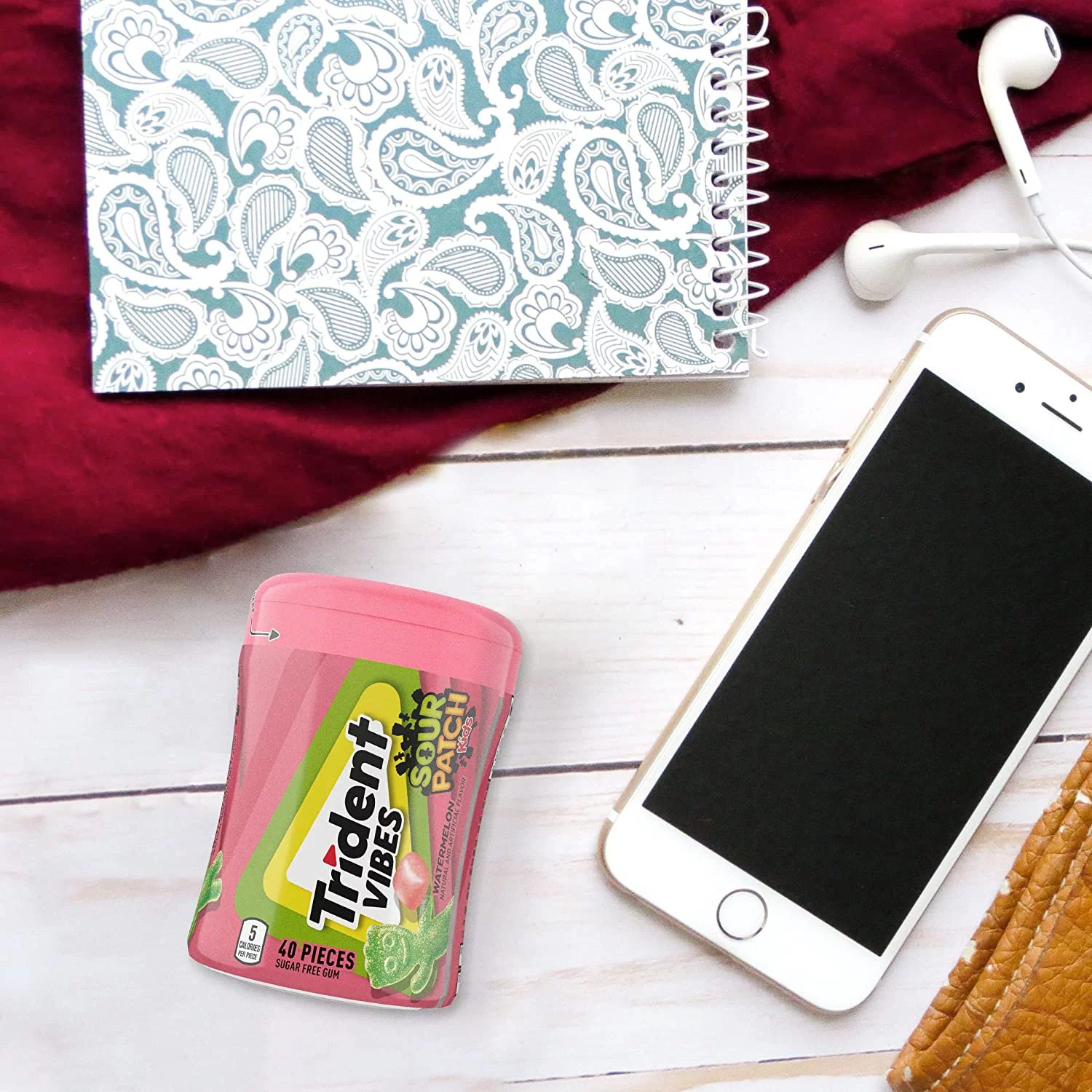 Trident Vibes SOUR PATCH KIDS Watermelon Sugar Free Gum, 4 Bottles of 40 Pieces 160 Total Pieces