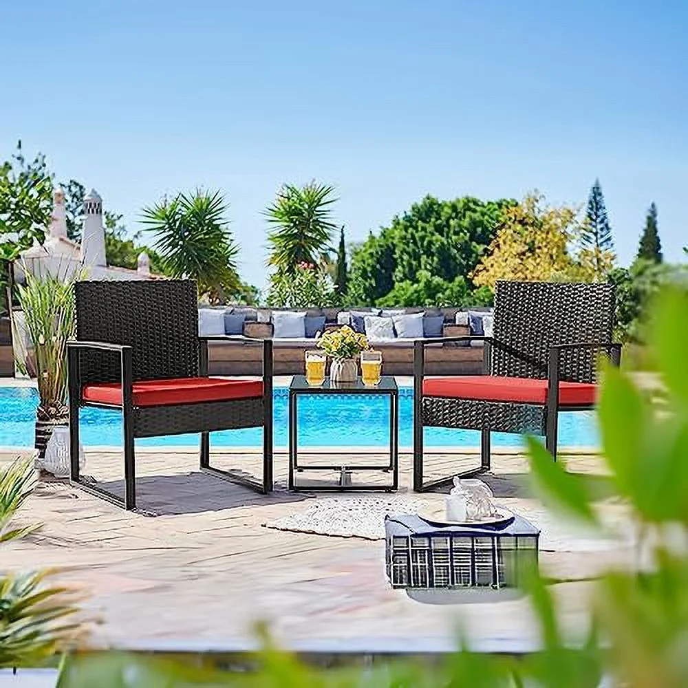 CHGTYS 3 Pieces Patio  Outdoor Wicker Modern Rattan Chair Conversation Sets with Coffee Table for Yard  Bistro(White)