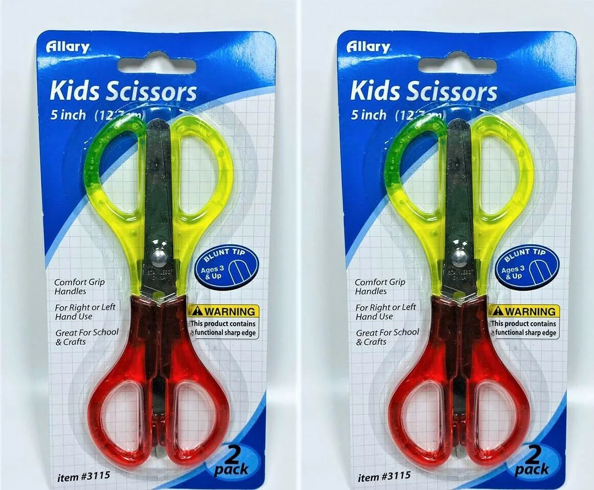 LOT OF 2 Allary Style #3115 Kids Scissors, 5 Inch, 4 pcs (Yellow, Red)