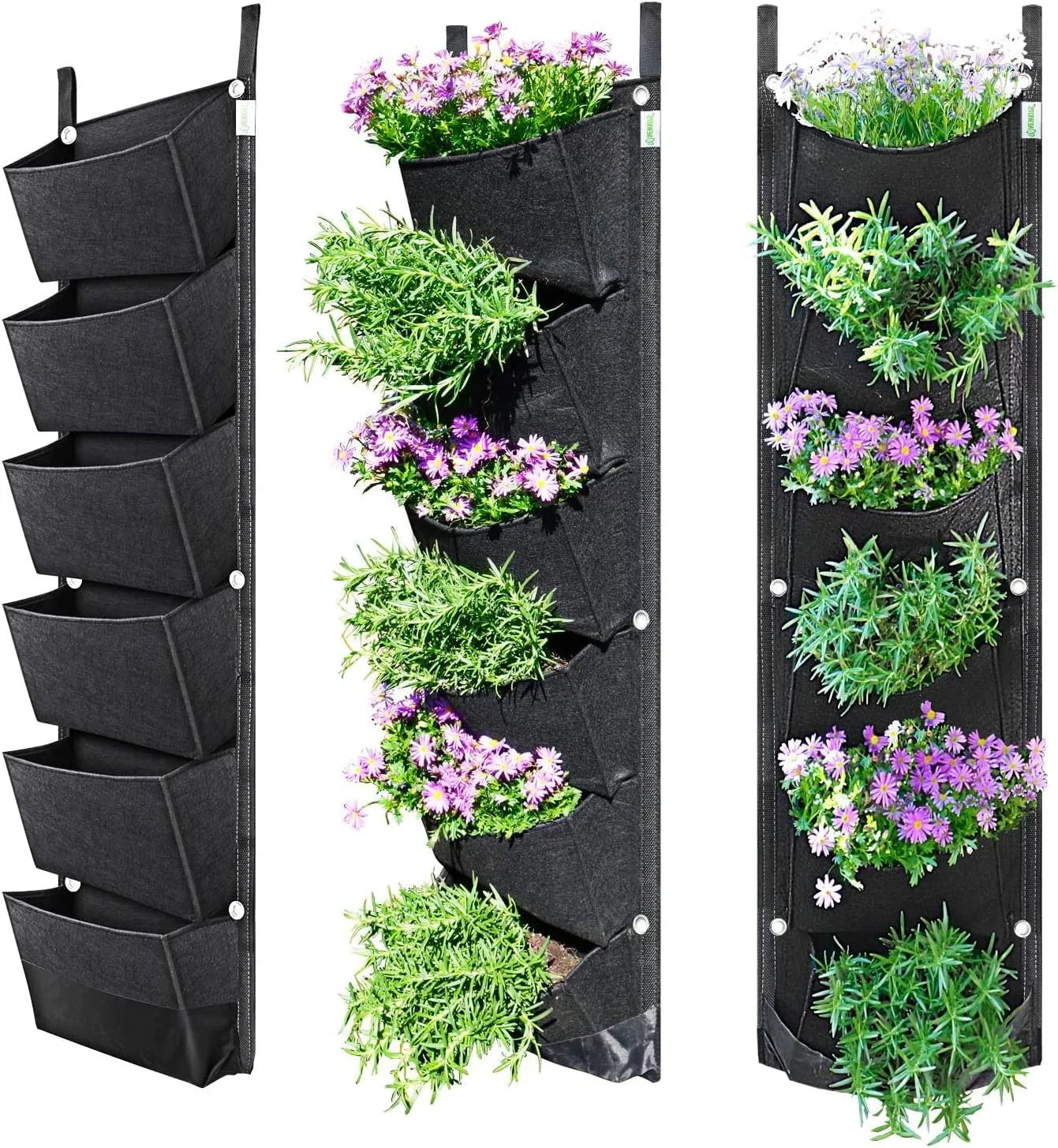 BUYTER Vertical Wall Hanging Garden Planter with 6 Pockets Flower Pots Felt Planter Grow Container Bags (Blacky)
