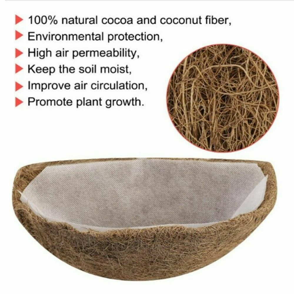 Cocobaby 2Pcs 16 Inches Half Round Thick Coconut Fiber Plant Basket Liner and 2 Linings