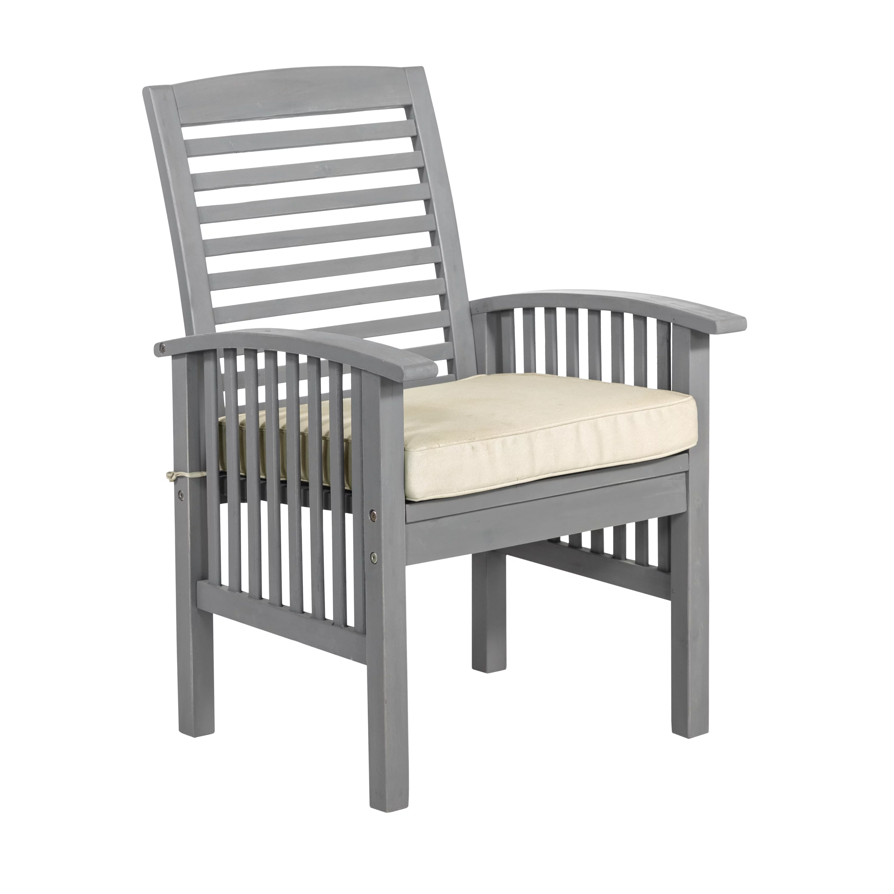 Walker Edison Acacia Wood Patio Chair with Cushion in Gray Wash (Set of 2)