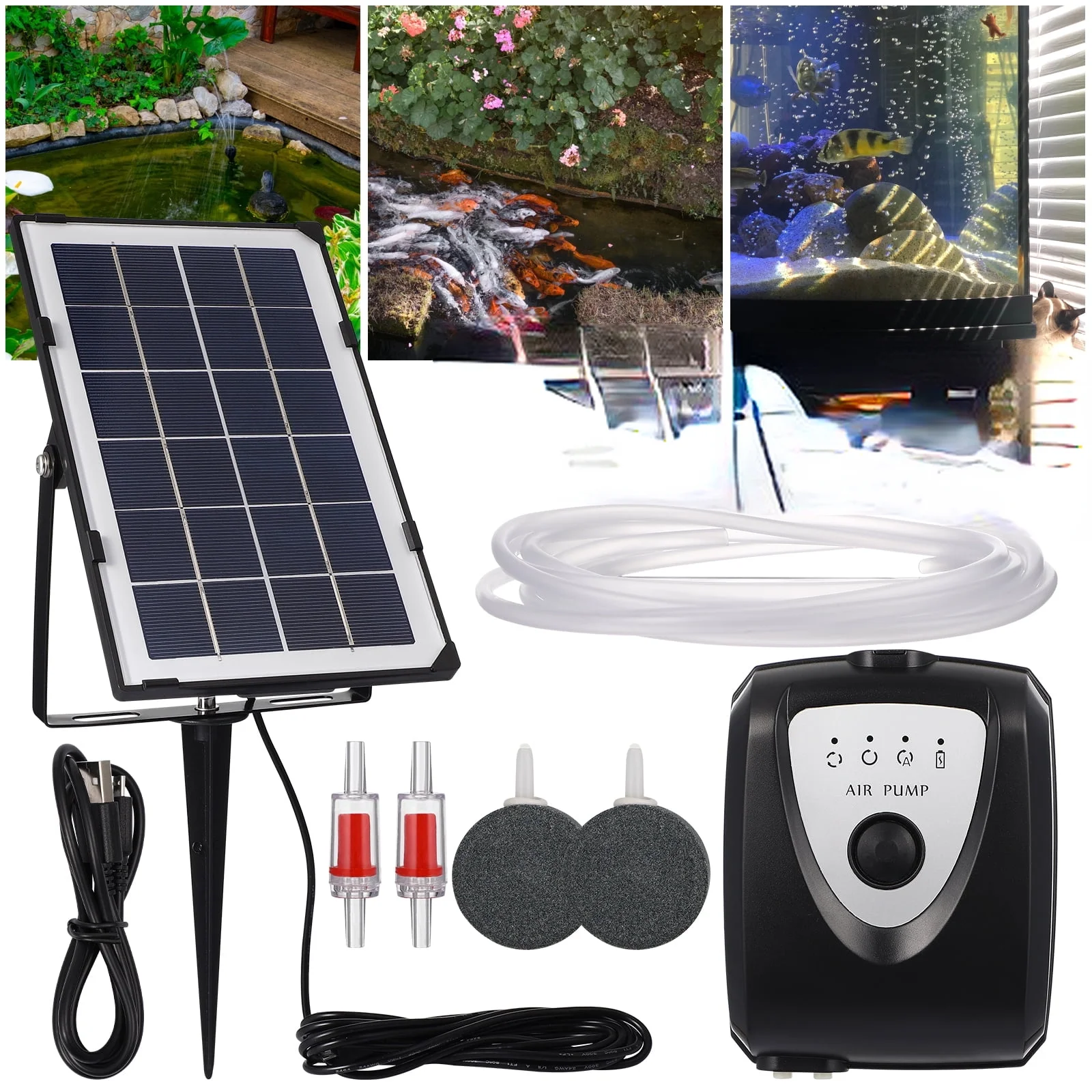 Cheefull Solar Power Air Pump Aerator Set,Solar air pump, Oxygenation Equipments for Aquarium Fish Tank Garden Pond