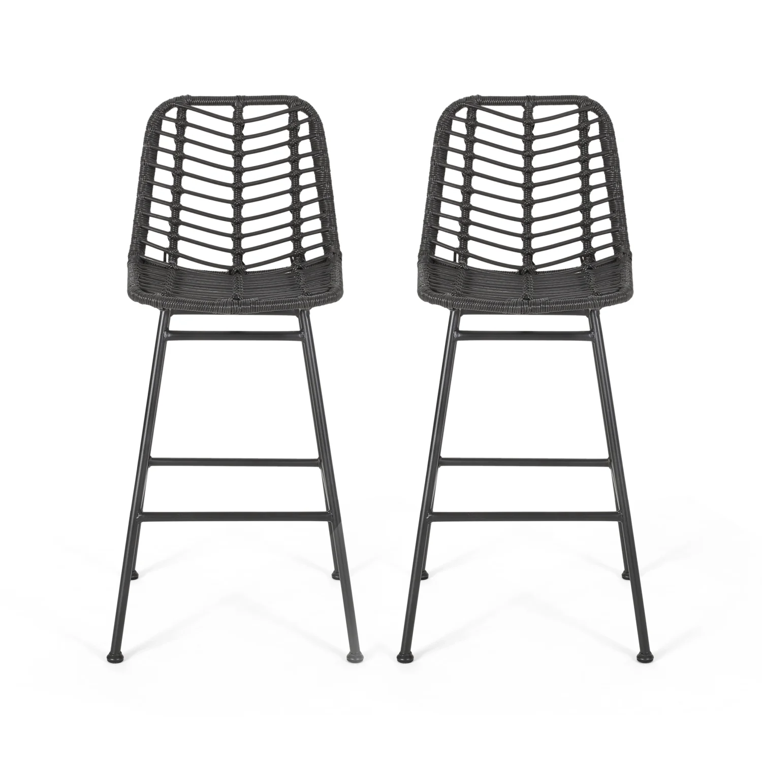 Stylish and durable set of 2 rattan barstools for outdoor use - Elevate your space with this stylish and durable patio furniture - Sawtelle outdoor wicker barstools
